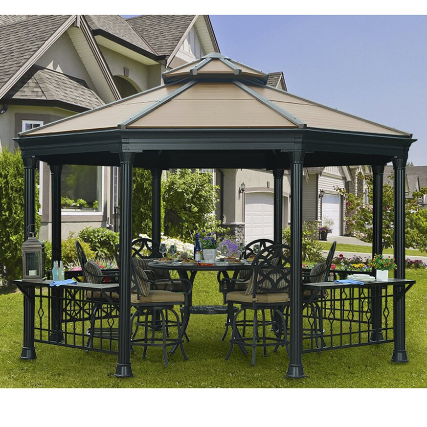 Sunjoy Sinclair Octagonal 14 Ft. W x 13 Ft. D Metal Permanent Gazebo ...