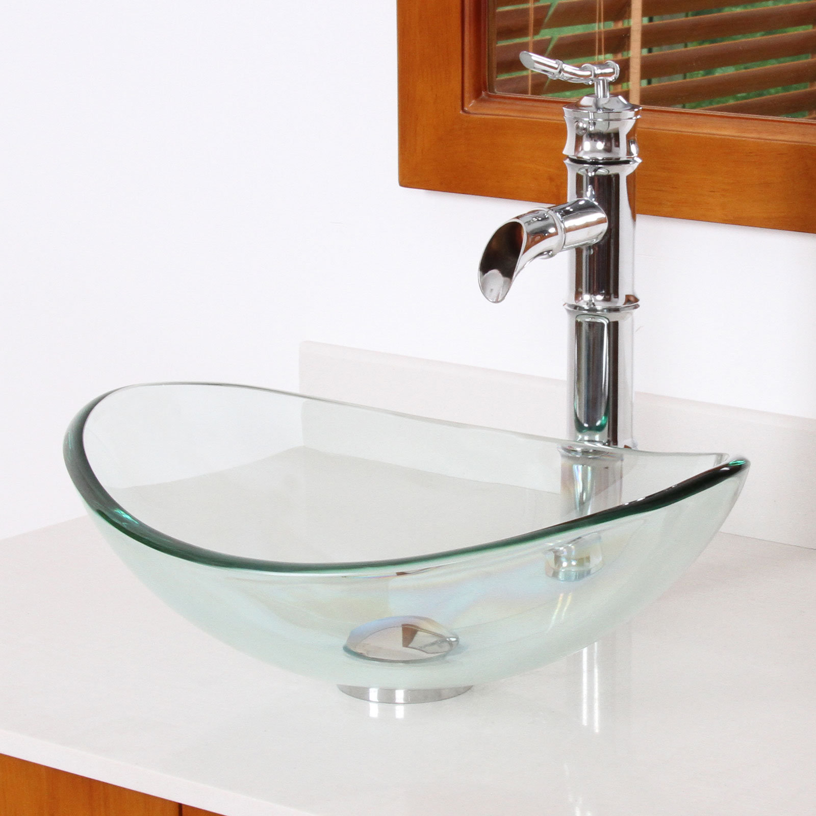 Elite Mini Tempered Glass Boat Shaped Oval Bowl Bottom Vessel Bathroom