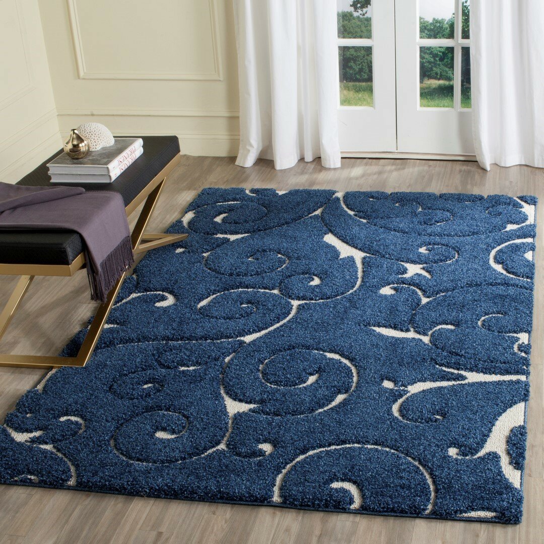 Three Posts Alison Navy Blue/Cream Area Rug & Reviews | Wayfair.ca