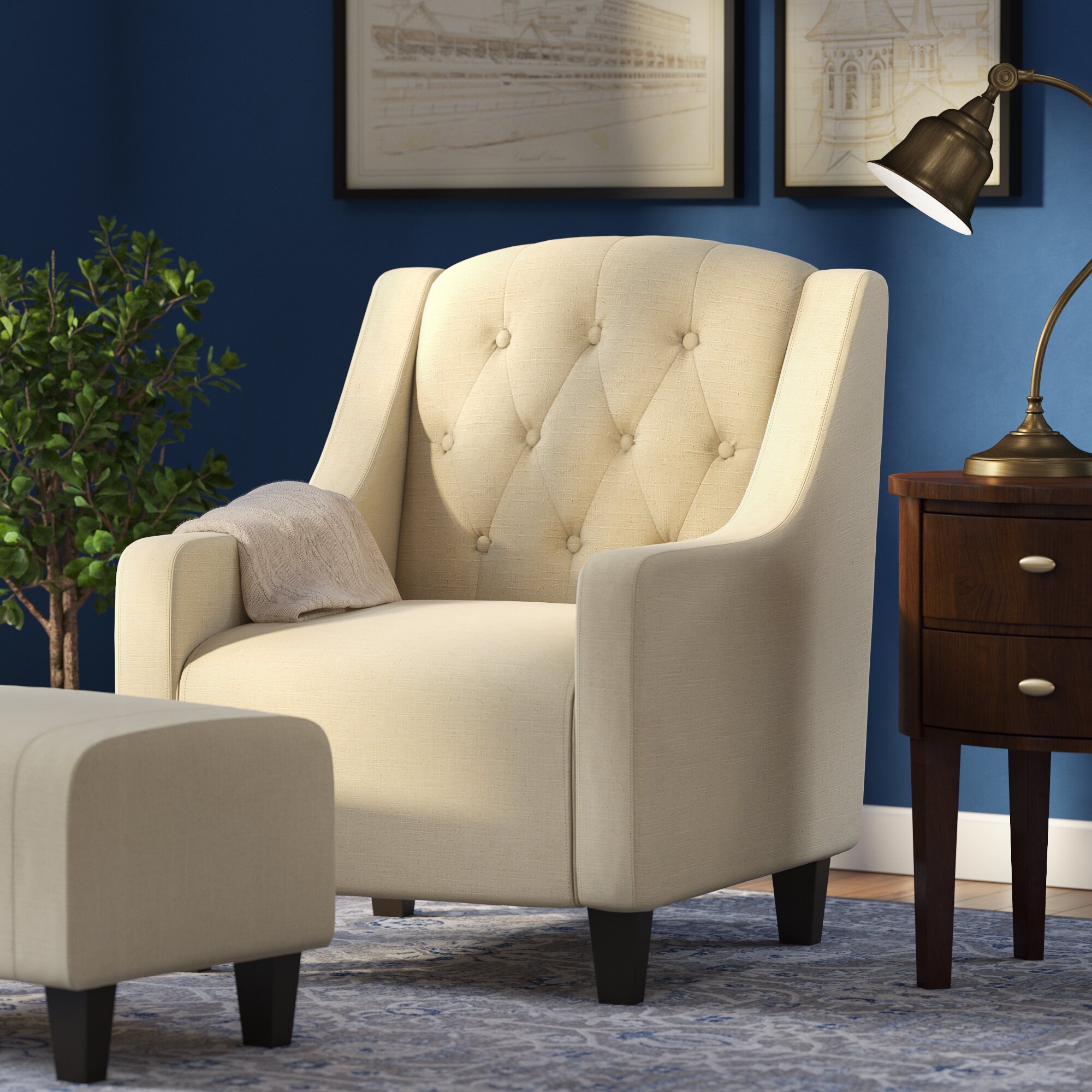 Three Posts Simpson Upholstered Arm Chair with Ottoman & Reviews | Wayfair.ca