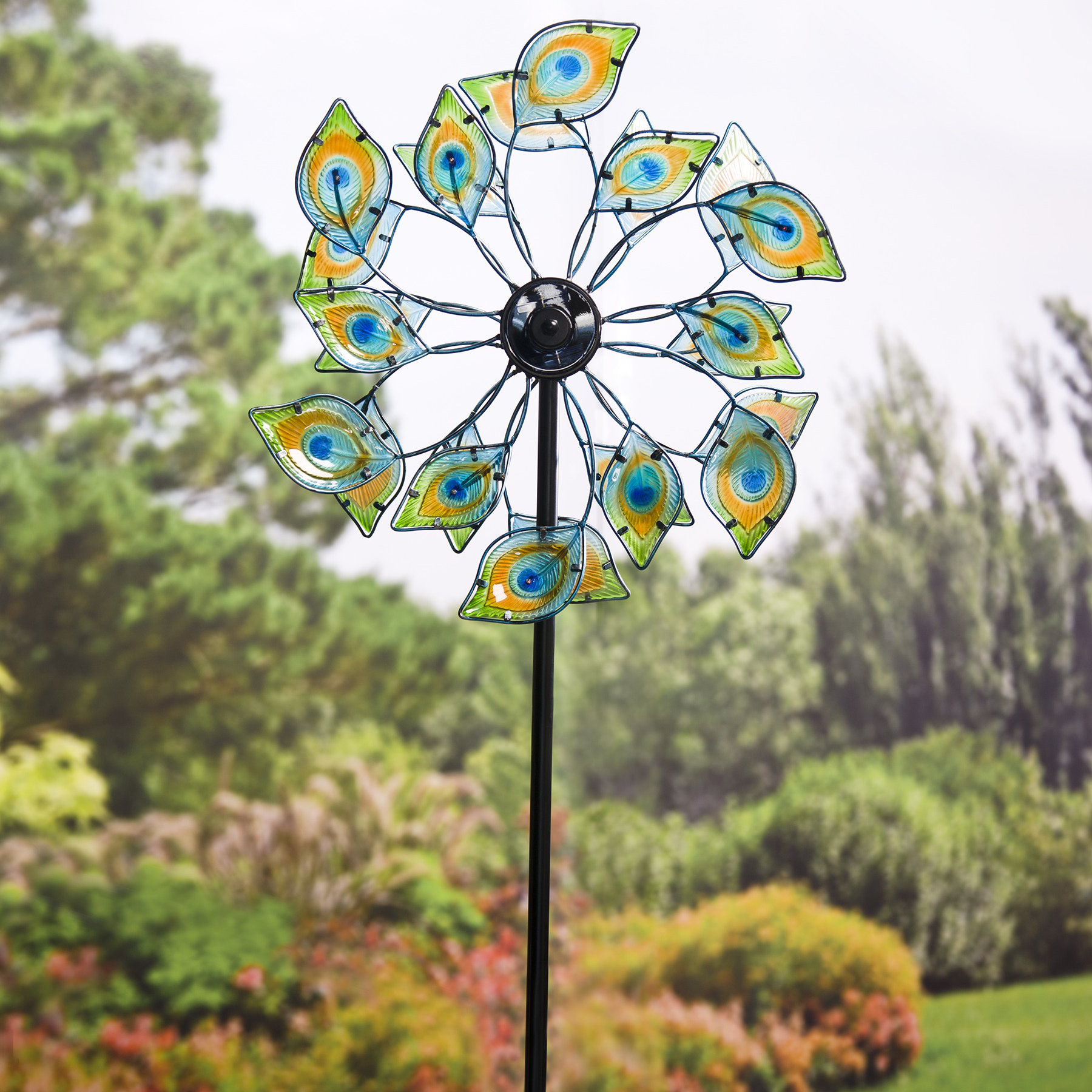 Plow & Hearth Glass Peacock Solar Wind Spinner Wayfair