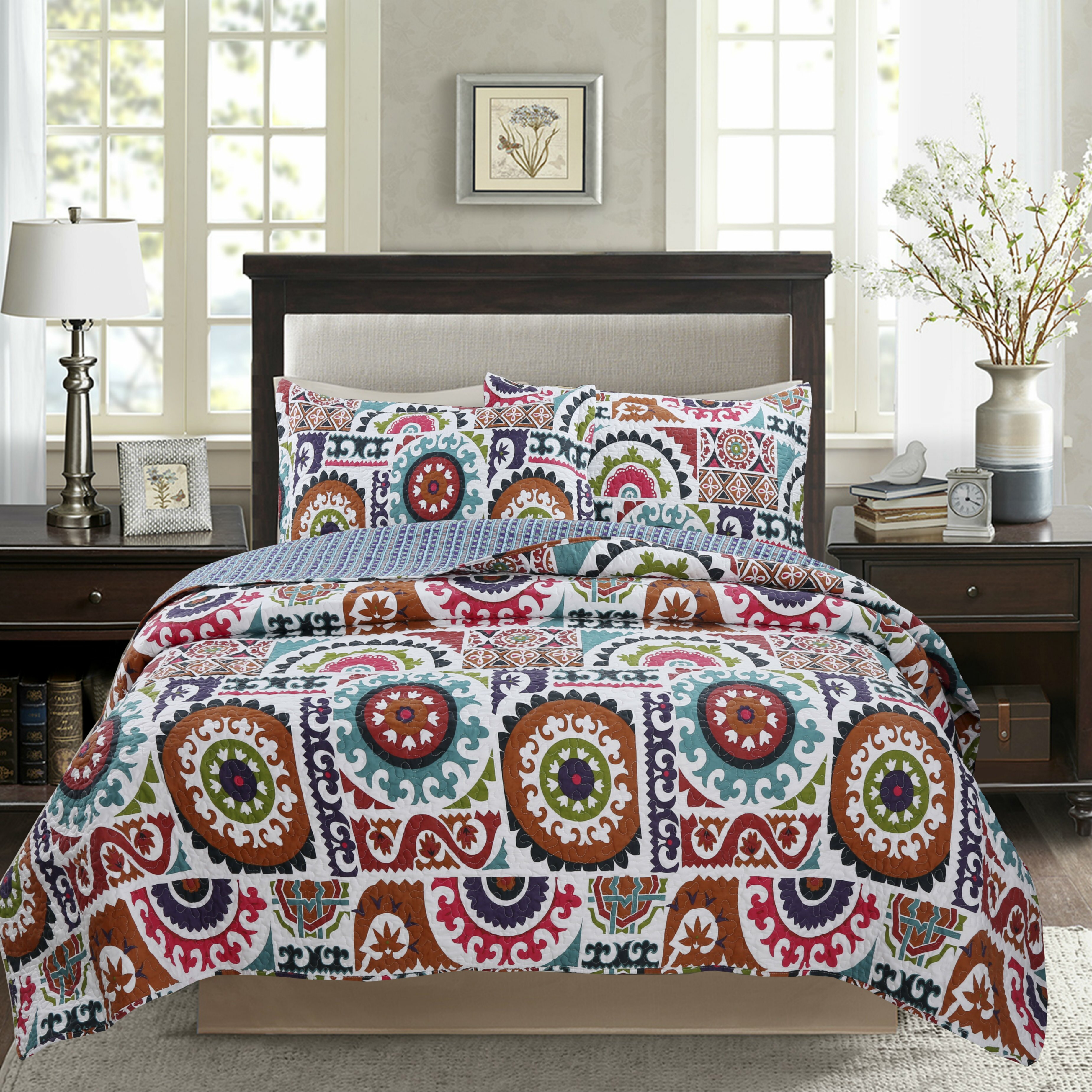 Dada Bedding Bohemian Wildfire Gardens Reversible Cotton Bedspread Set 