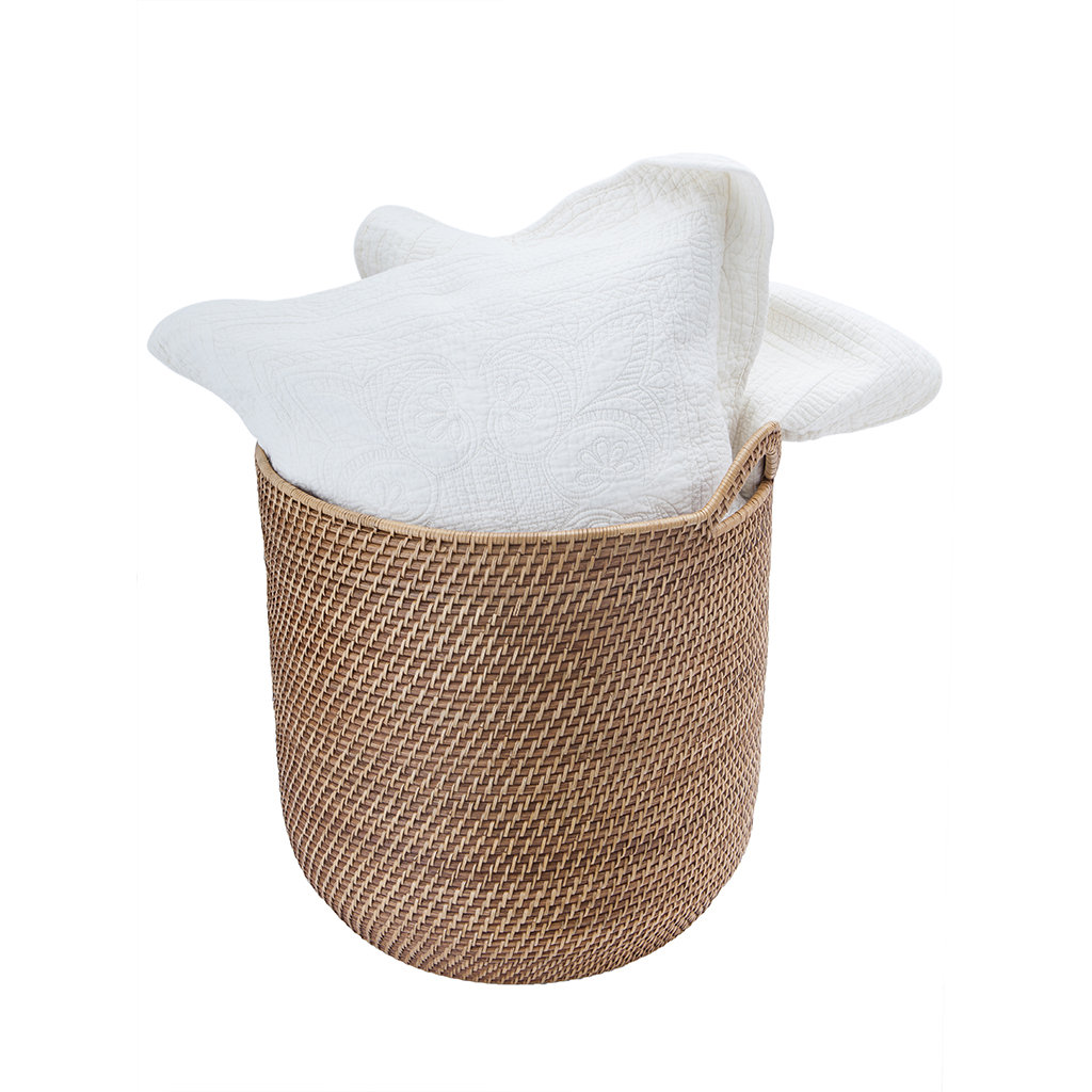 Kouboo Laa Round Rattan Storage Basket With Ear Handles Kouboo Laa Round Rattan Storage Basket With Ear Handles