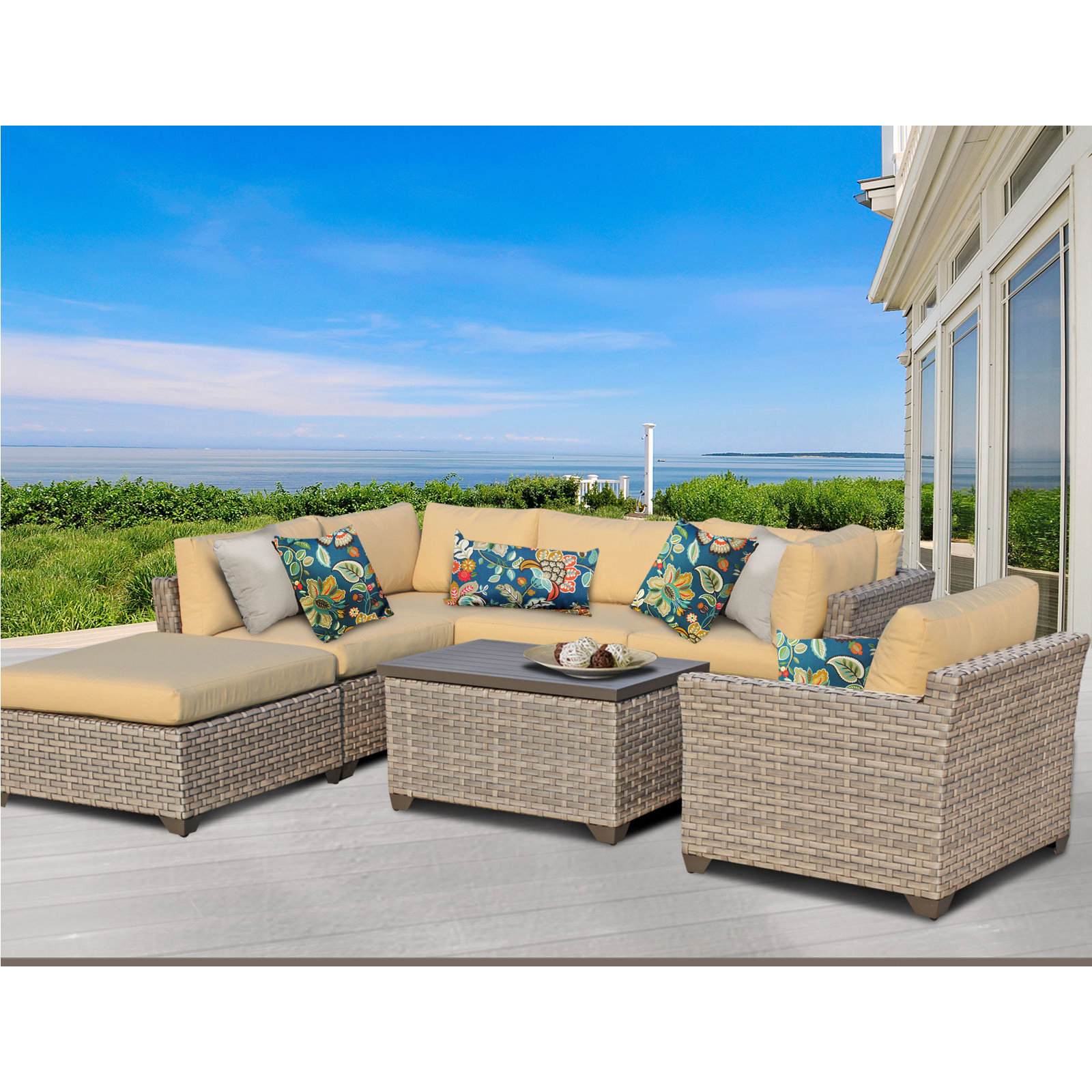 TK Classics Monterey 7 Piece Sectional Seating Group with Cushion