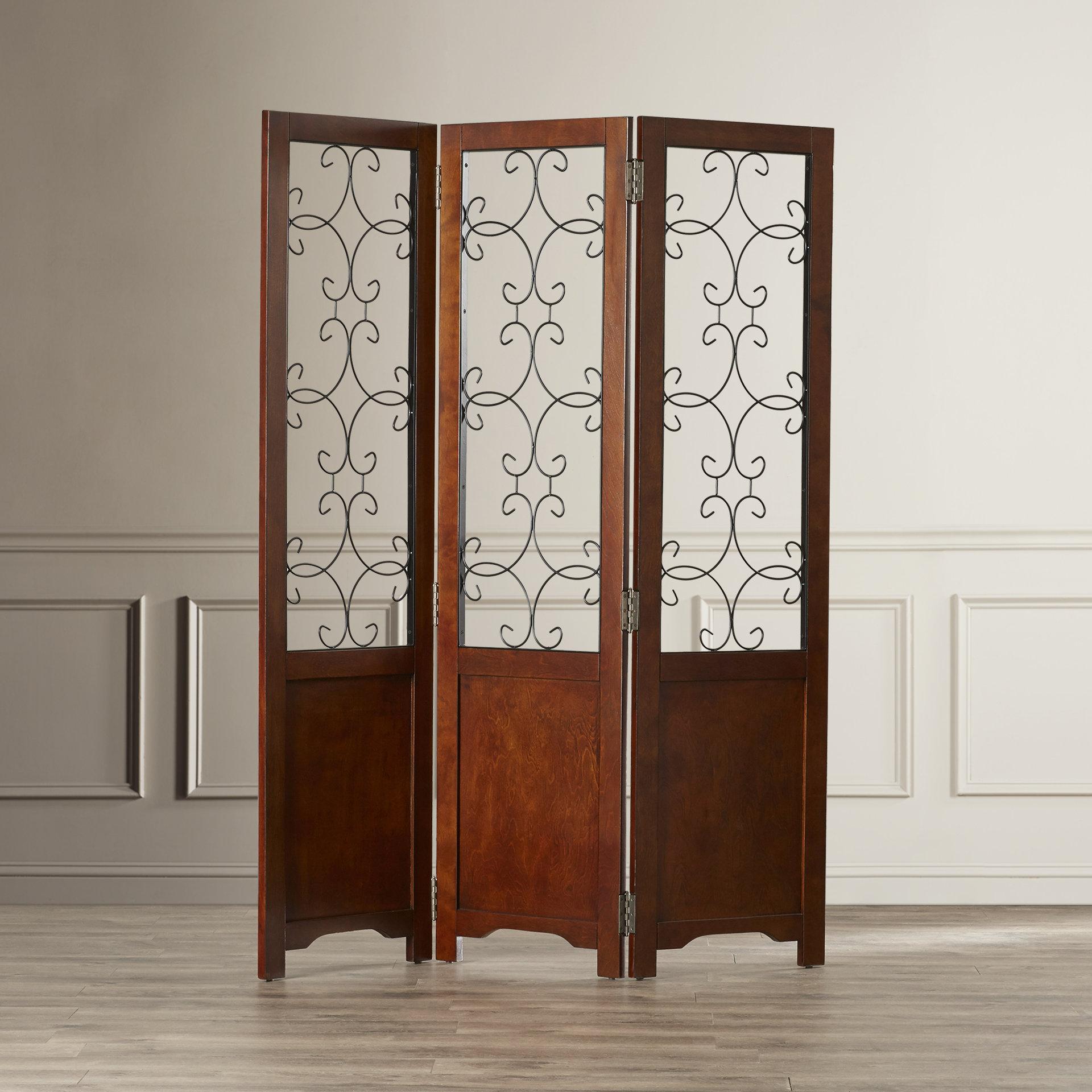 Darby Home Co 68.25" x 56.13" Reece Scroll 3 Panel Room Divider Wayfair