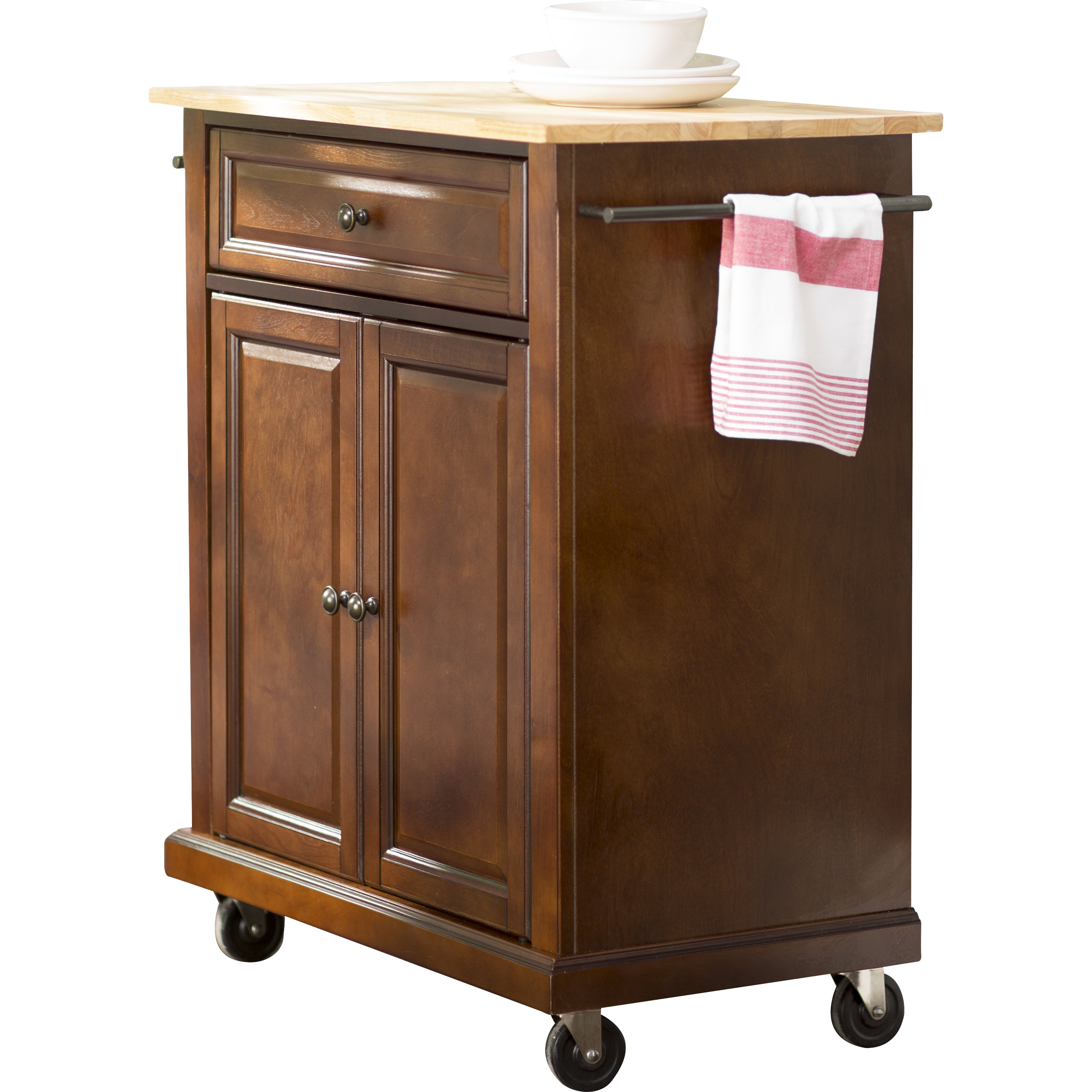 Charlton Home Bexton Kitchen Cart with Natural Wood Top & Reviews Wayfair