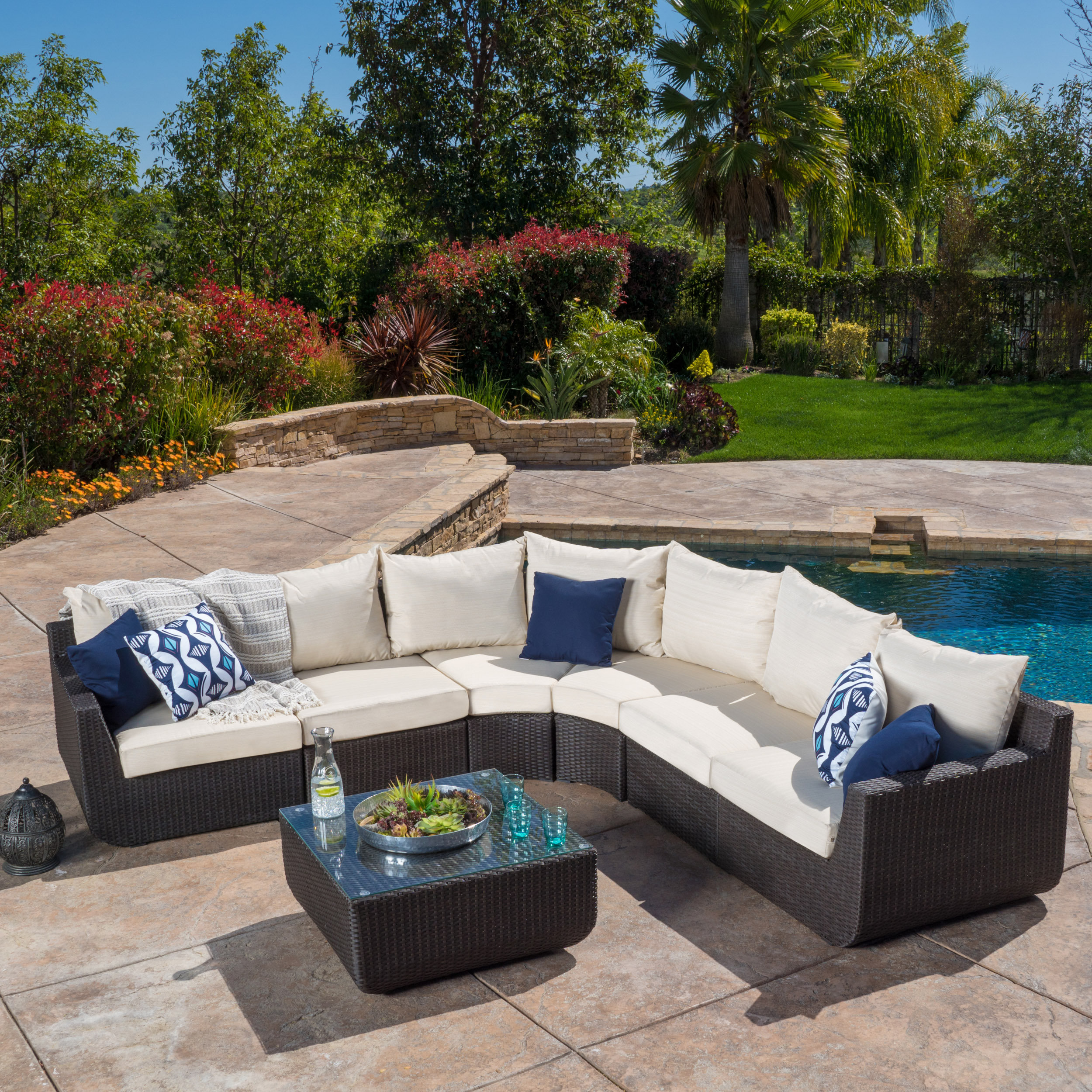 Brayden Studio Liverman 7 Piece Outdoor Wicker Sectional Seating Brayden Studio Reg Liverman 7 Piece Outdoor Wicker Sectional Seating Group With Cushions