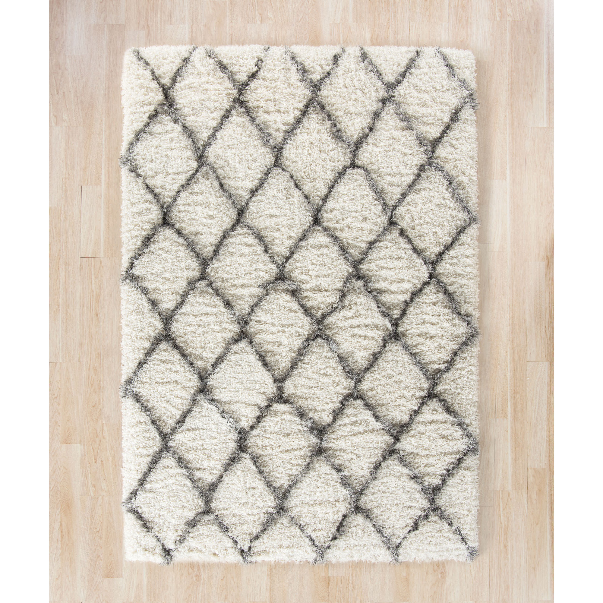 Brayden Studio Sewell Moroccan Shag Ivory/Grey Geometric ... ^ Brayden Studio Sewell Moroccan Shag Ivory/Grey Geometric ...