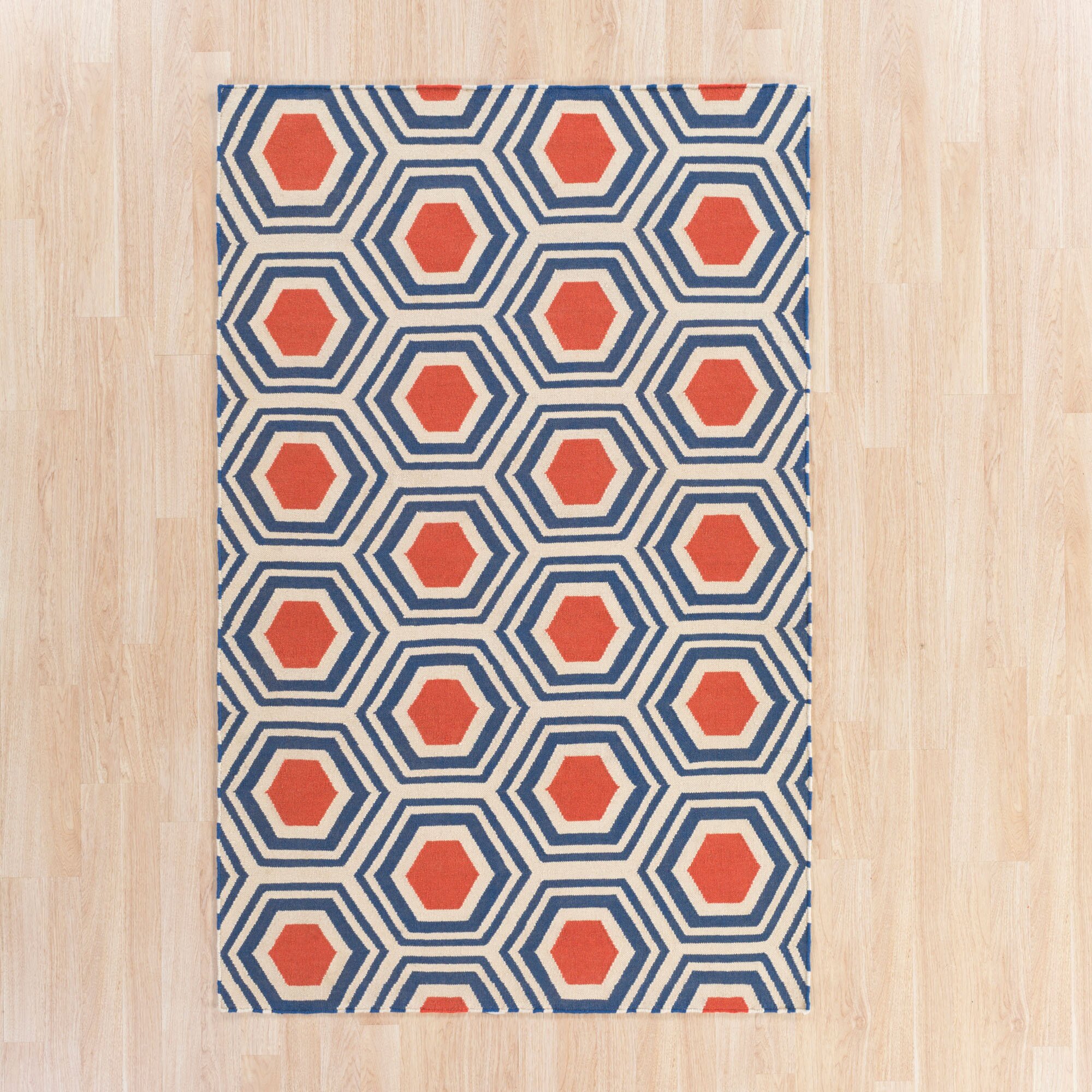 orange and blue area rug