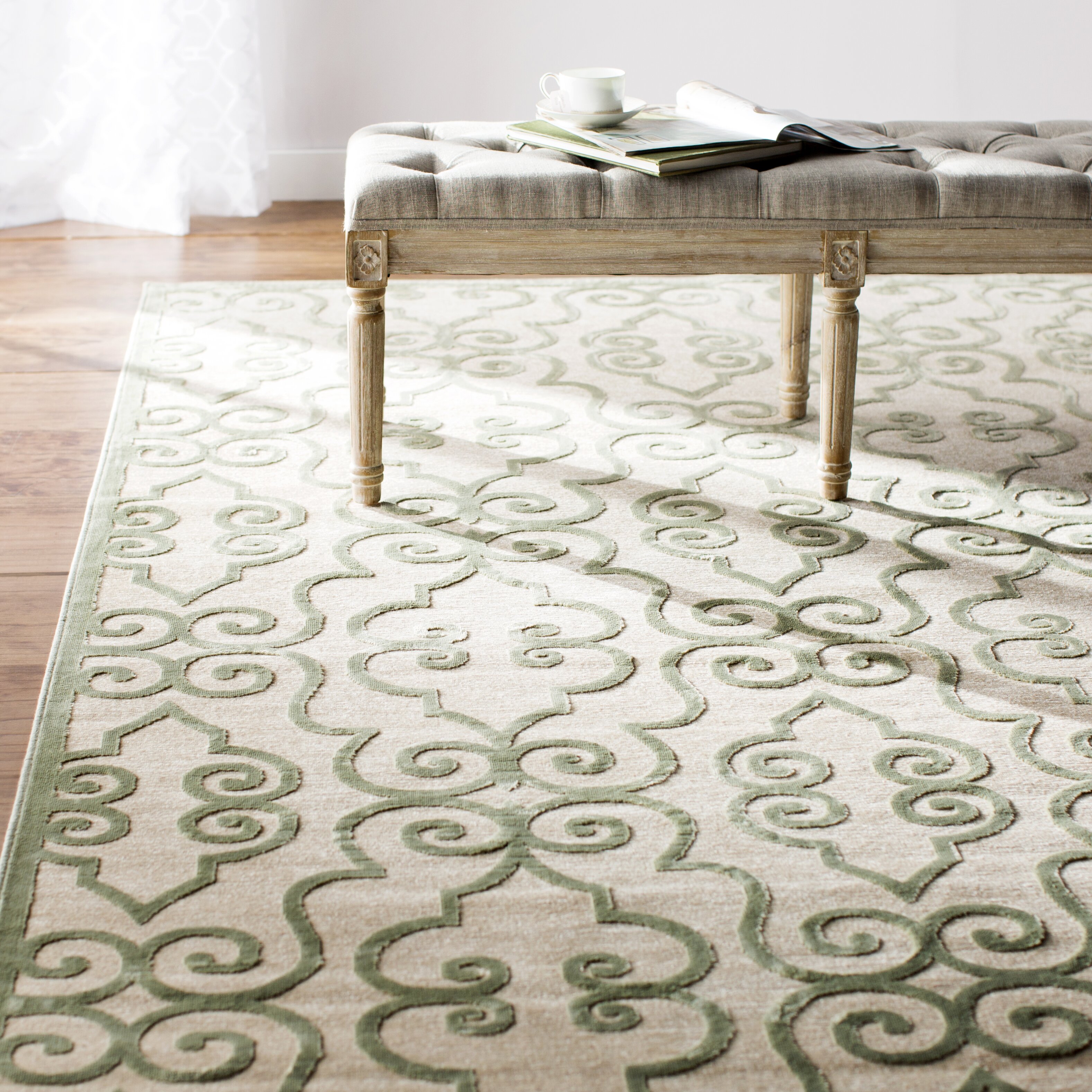 cream and green rug