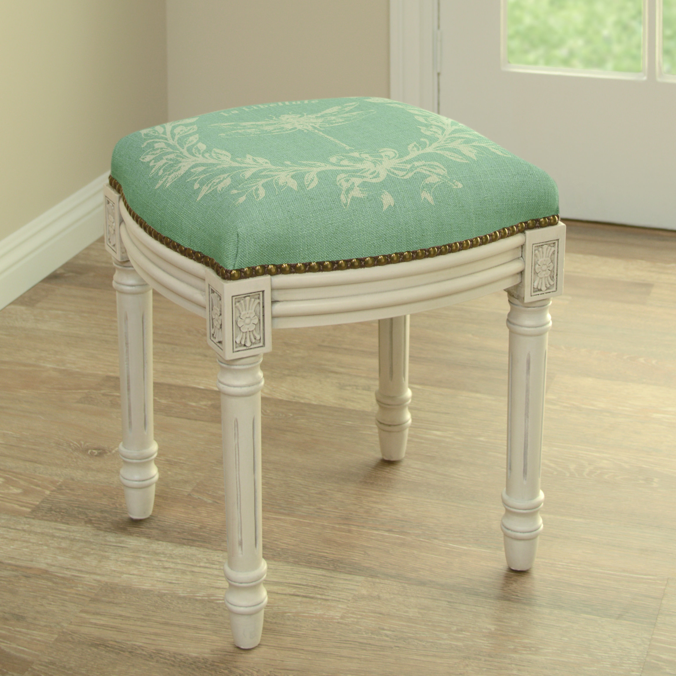 Lark Manor Clematite Dragonfly Linen Upholstered Vanity Stool & Reviews