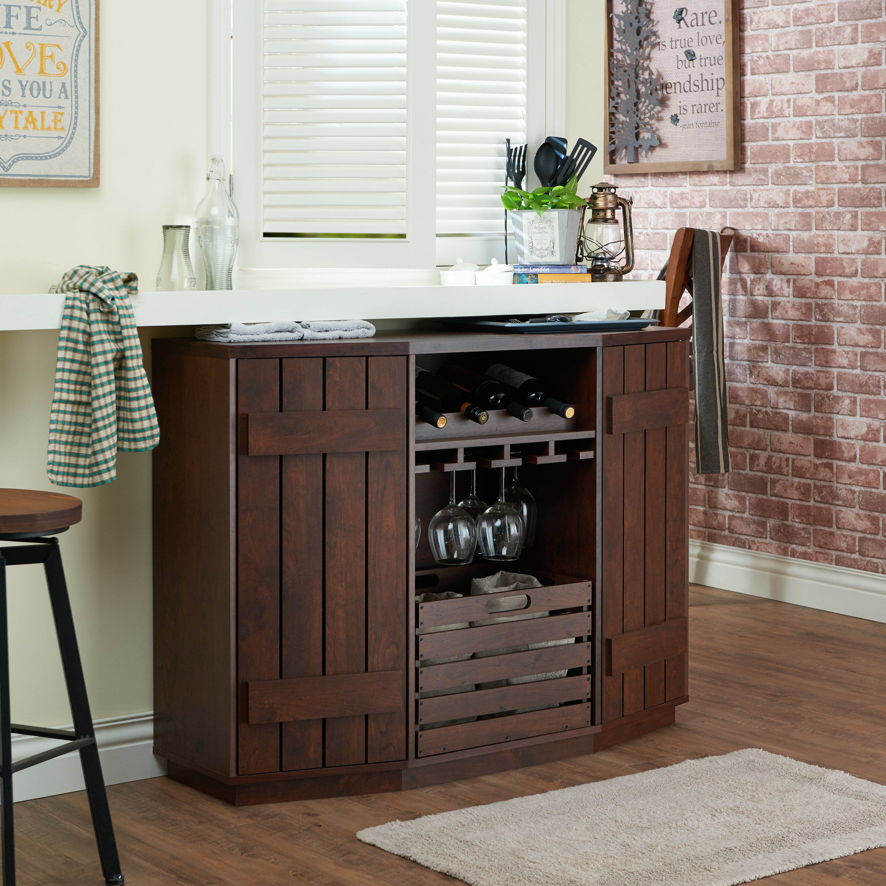 Wine Bottle Storage Equipped Sideboards & Buffets You'll Love ... - Slatted Cabinet Wine Server