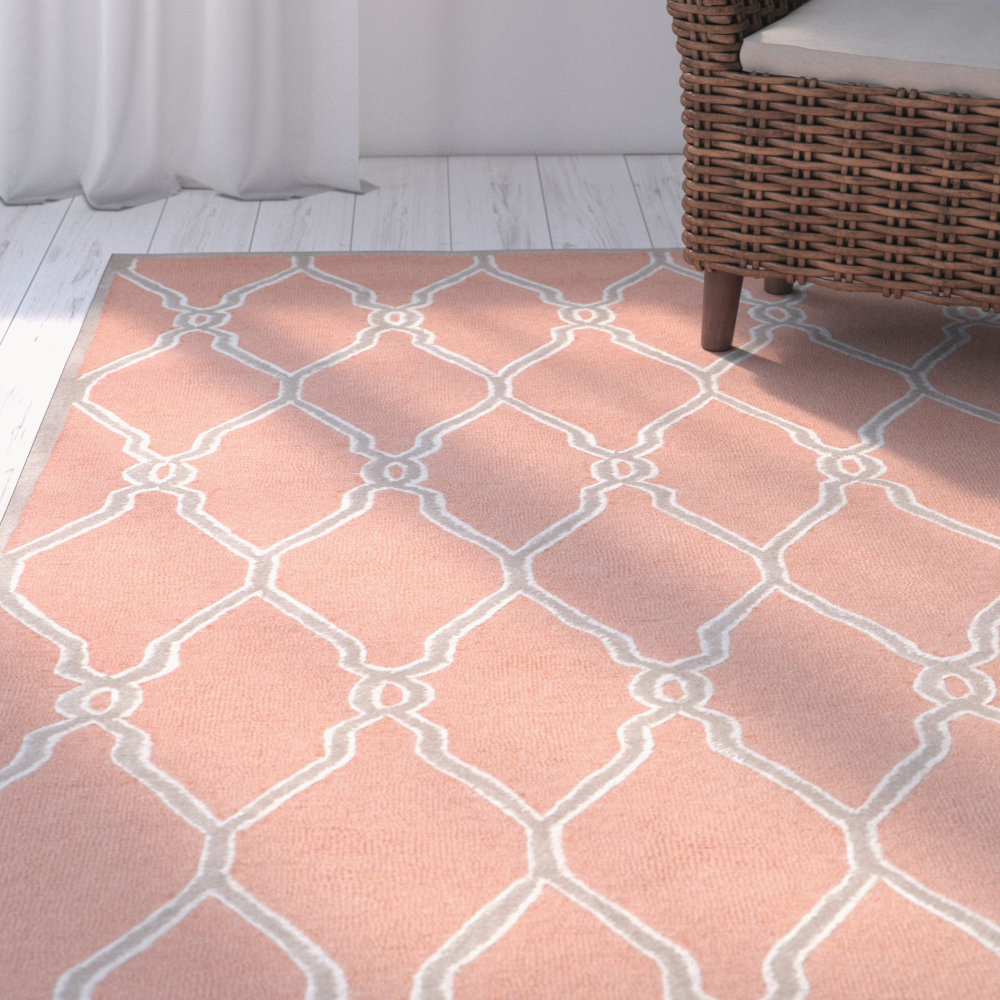 Lavely Ivory & Coral Geometric Wool HandTufted Area Rug & Reviews