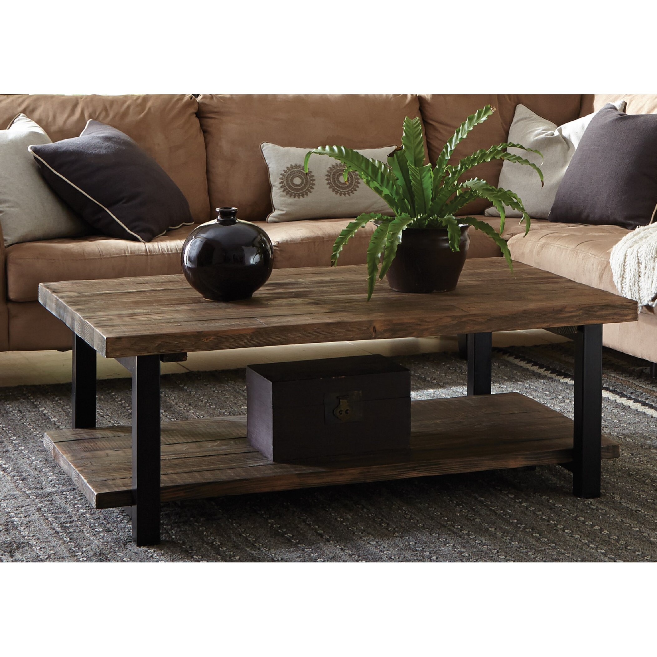 Light Wood Industrial Coffee Table - Light wood industrial round coffee
