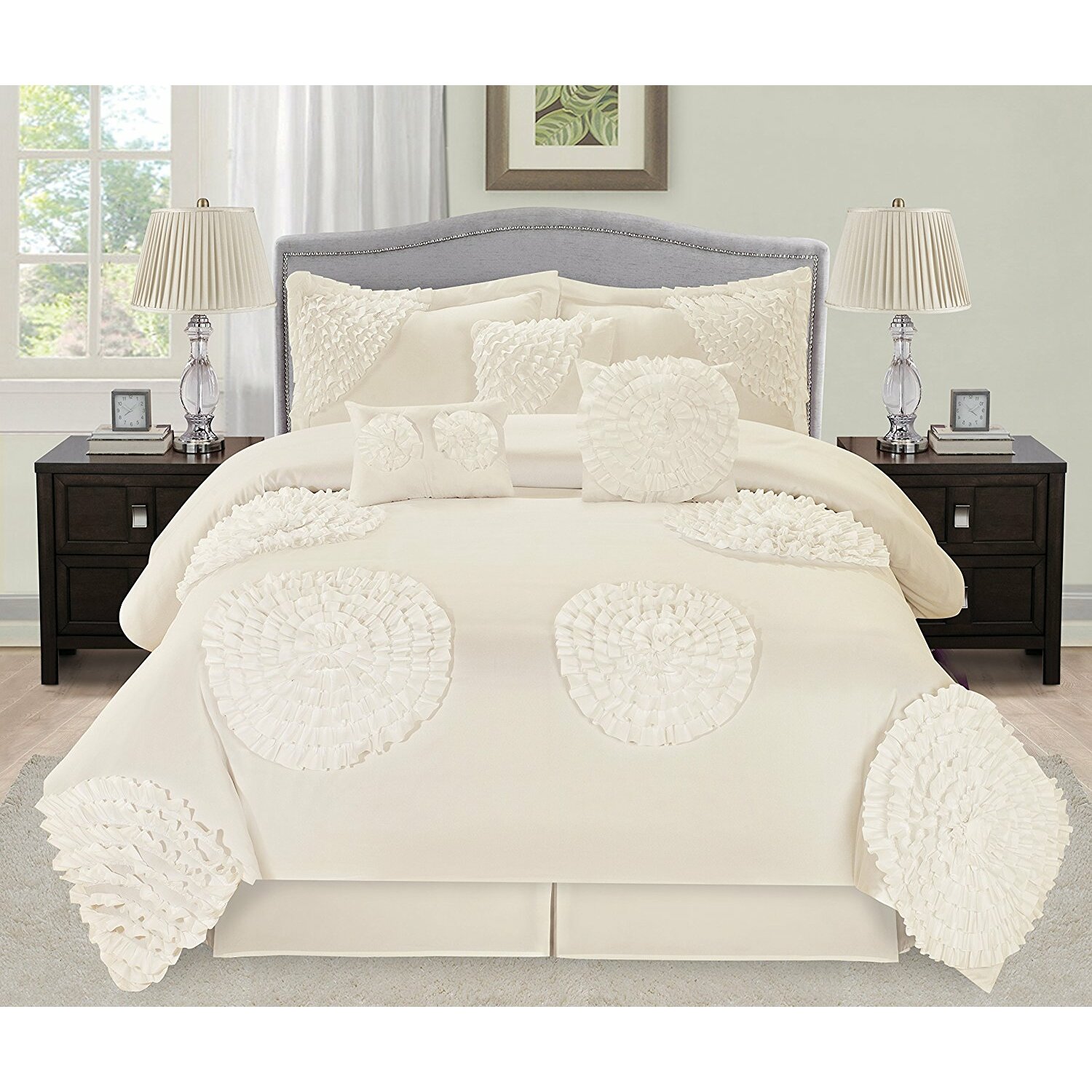 Homechoice International Group Avaloon Ruffled Flowers 7 Piece Comforter Set And Reviews Wayfairca