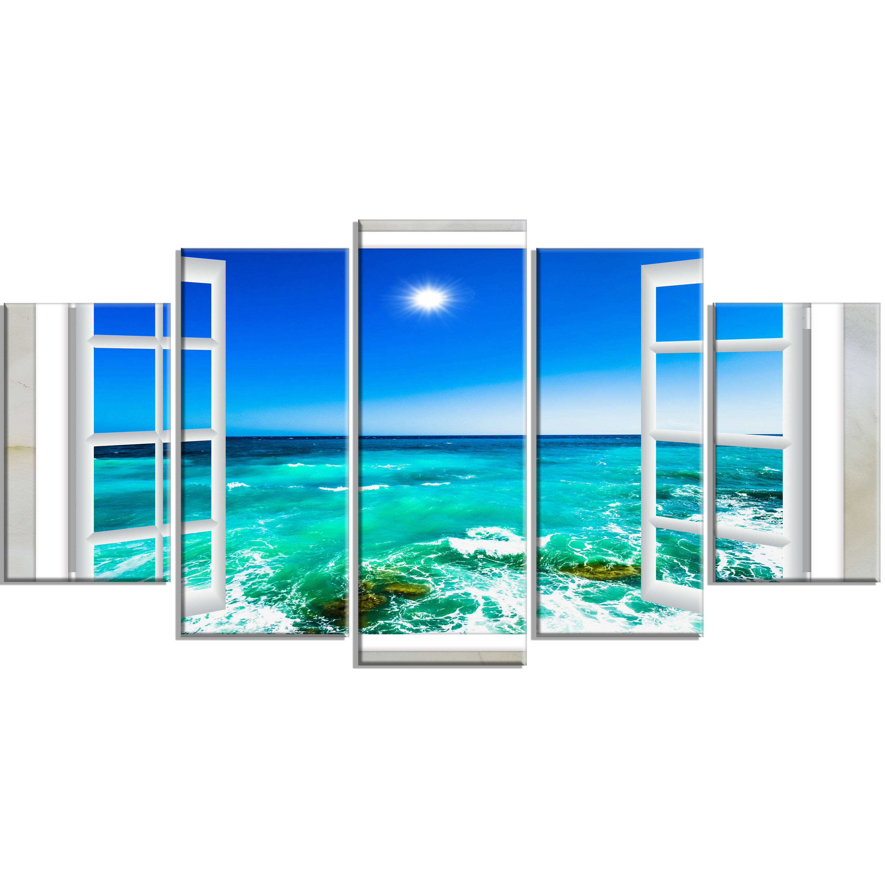 DesignArt 'Open Window to Wavy Ocean' 5 Piece Wall Art on Wrapped