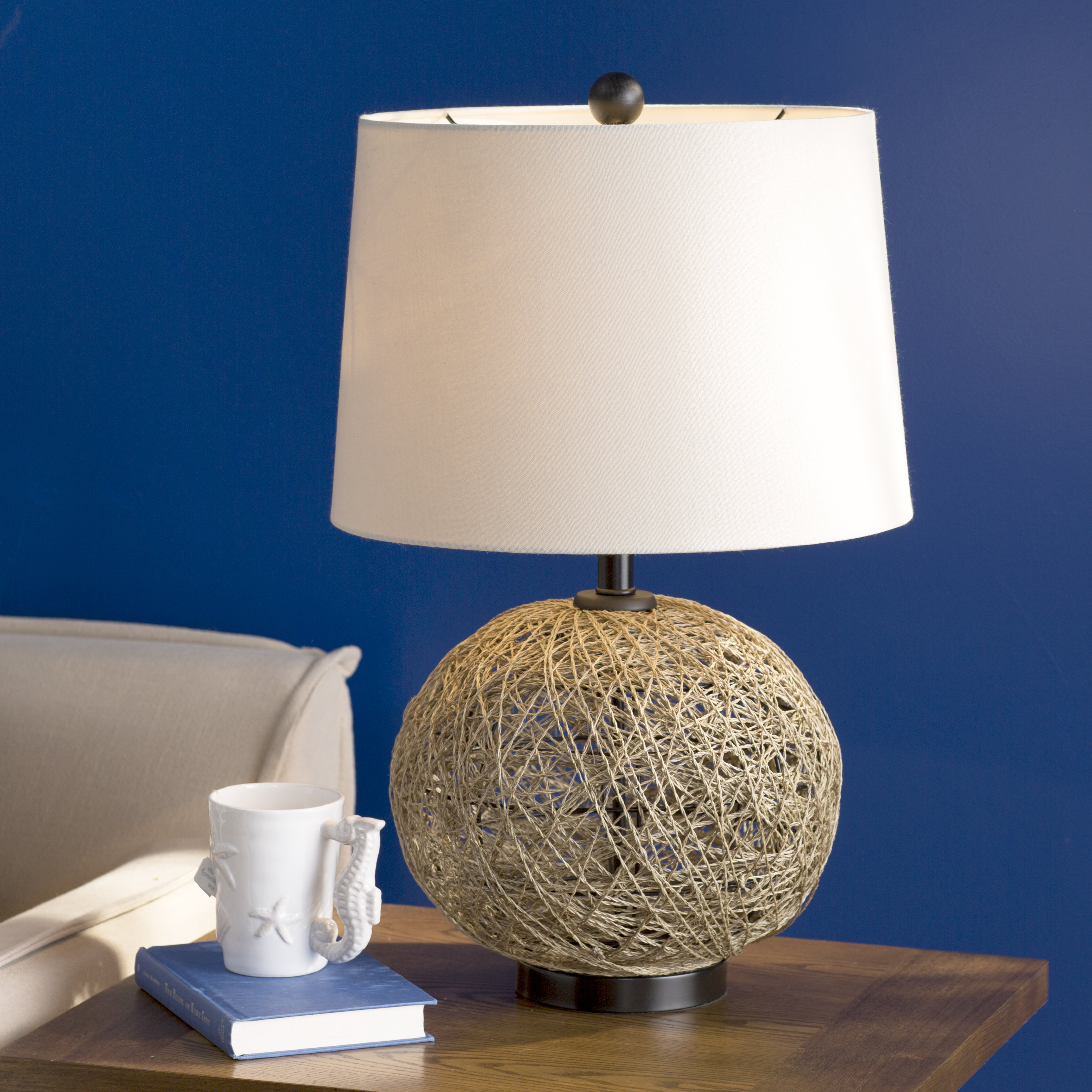 Breakwater Bay Bar Mills Woven Natural Rattan Ball 29" Table Lamp