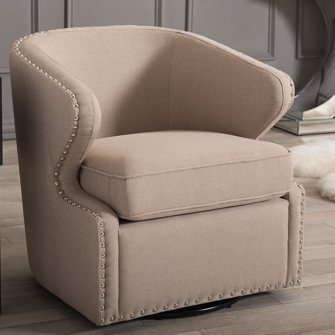 Latitude Run Microscopium Upholstered Swivel Wingback Arm Chair
