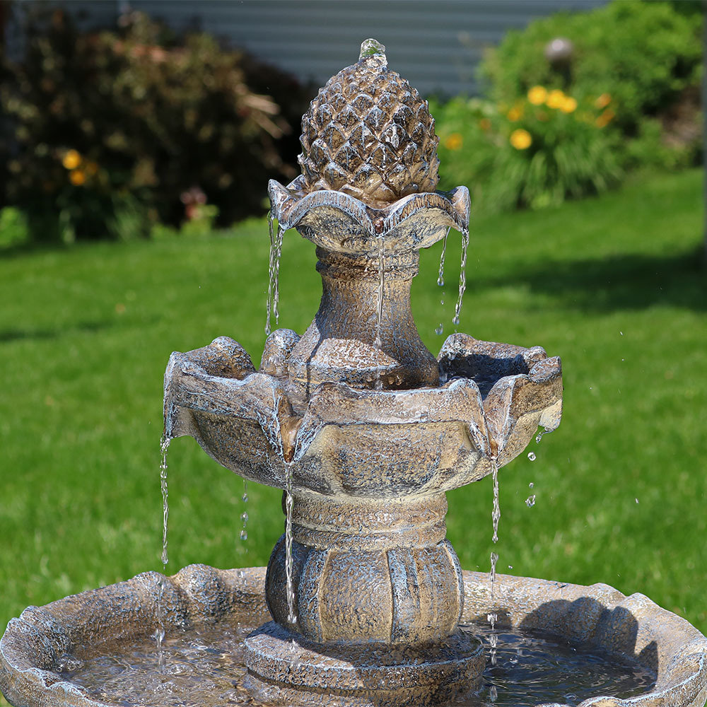 SunnyDaze Decor Fibreglass Solar 2Tier Pineapple Water Fountain with
