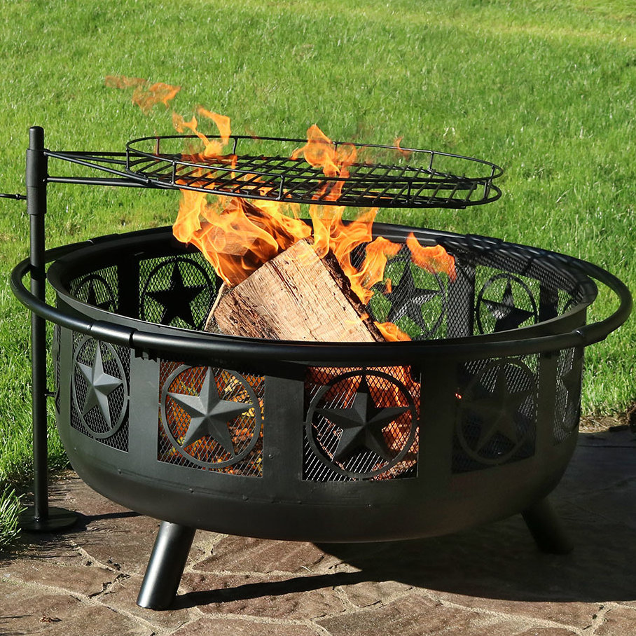 SunnyDaze Decor All Star Steel Wood Fire Pit with Cooking ...