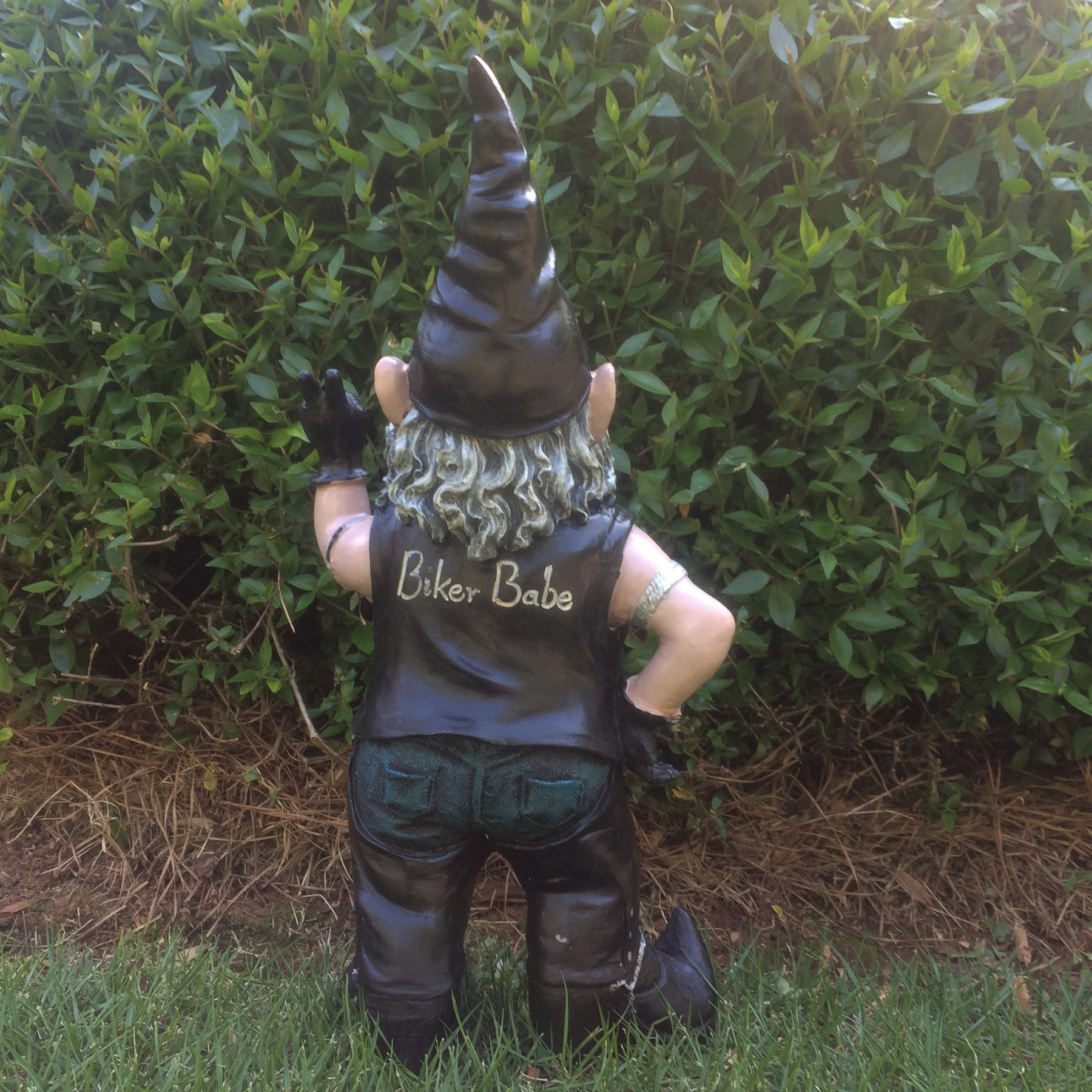 HomeStyles Nowaday Gnomes BorntoRide "Biker Babe the Girl Gnome" in Full Leather Motorcycle