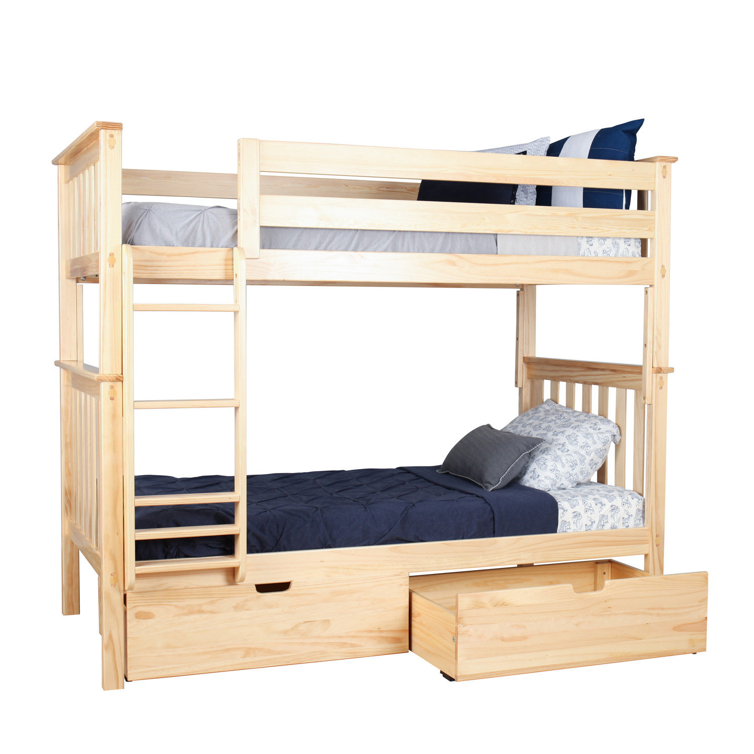 Max & Lily Solid Wood Twin Bunk Bed with Under Bed Storage Drawer