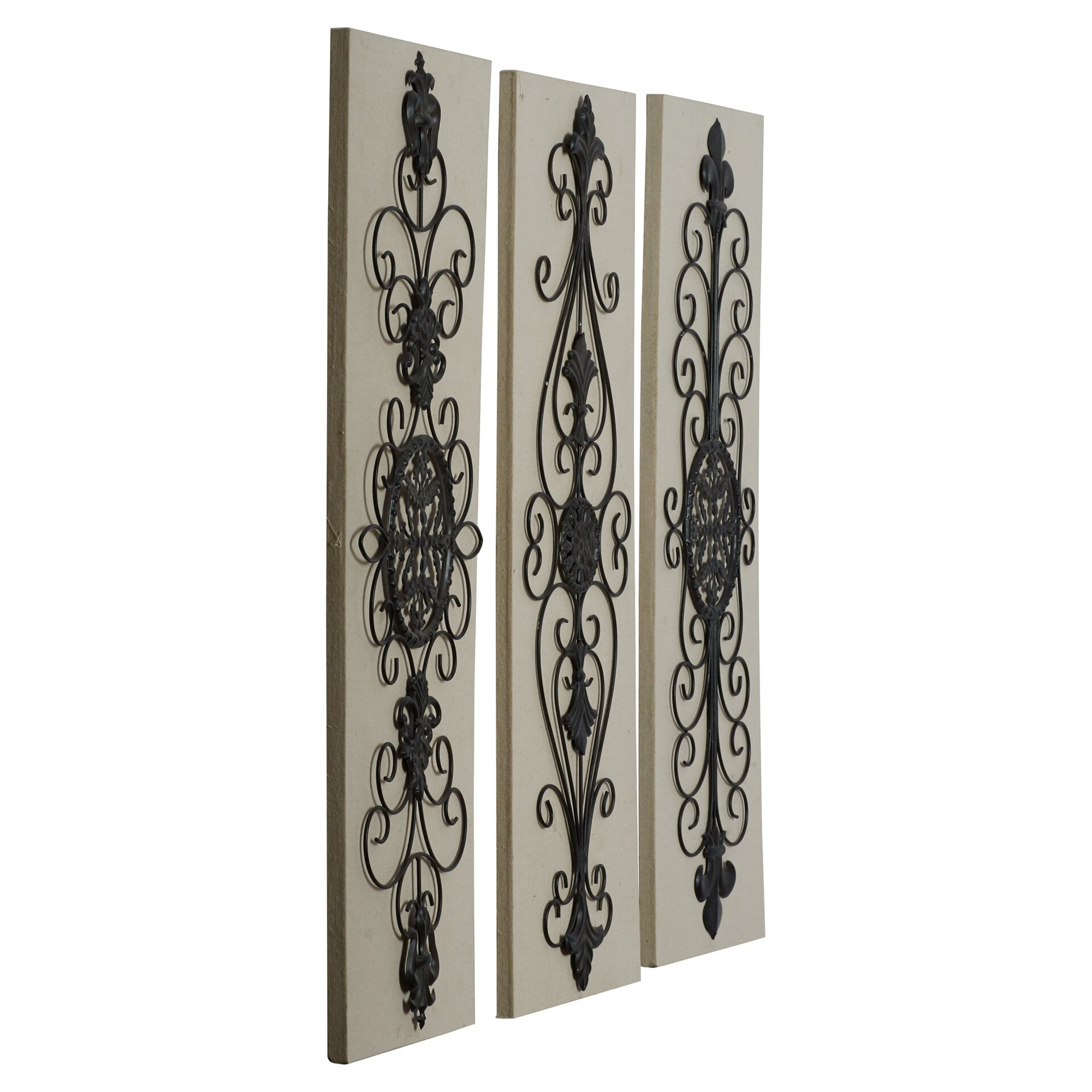 Fleur De Lis Living 3 Piece White \/ Black Metal Wall D\u00e9cor 