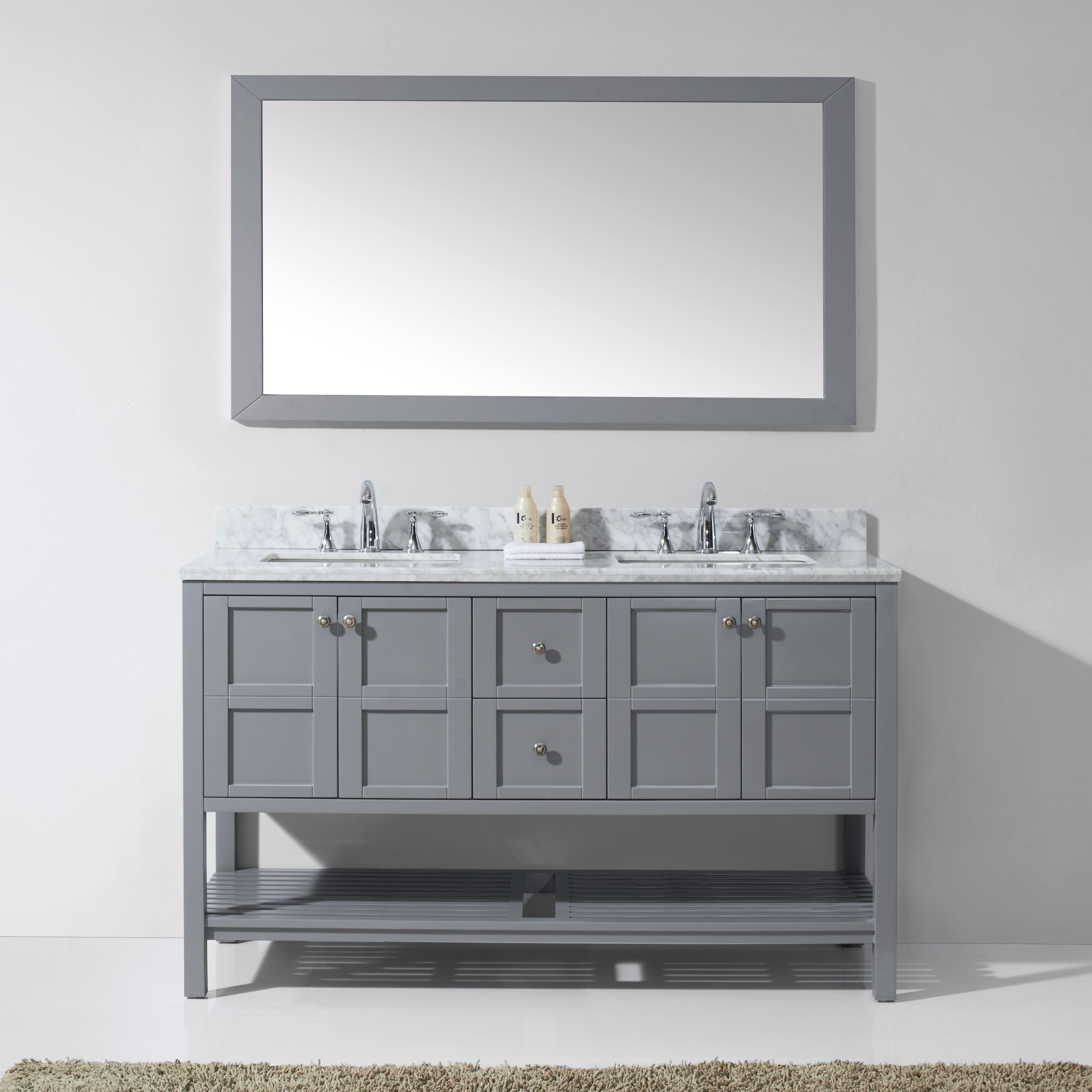 Virtu Winterfell 60" Double Bathroom Vanity Set with White Carrara Top