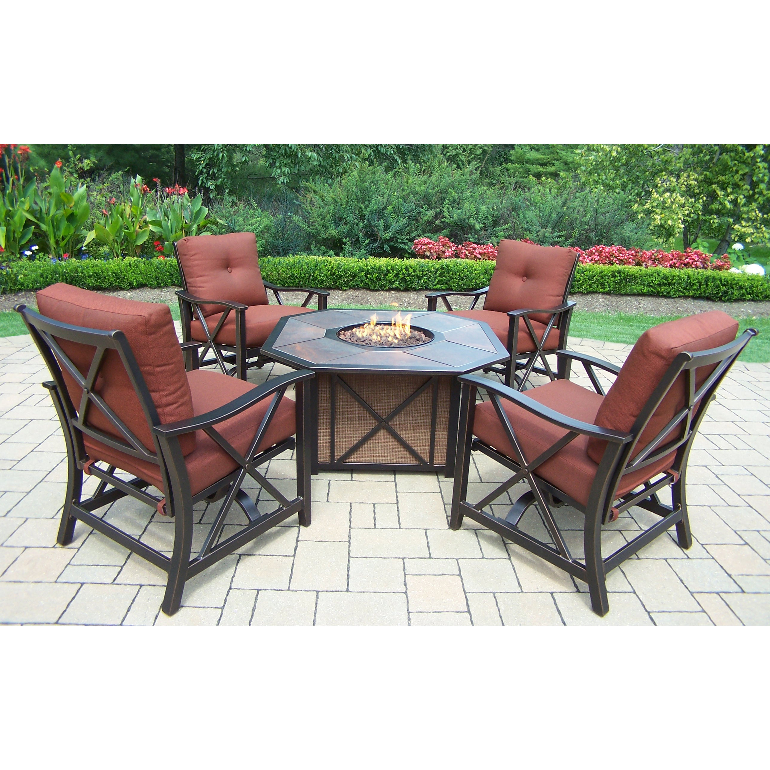 Oakland Living Haywood 5 Piece Fire Pit Seating Group With Oakland Living Haywood 5 Piece Fire Pit Seating Group With Cushions