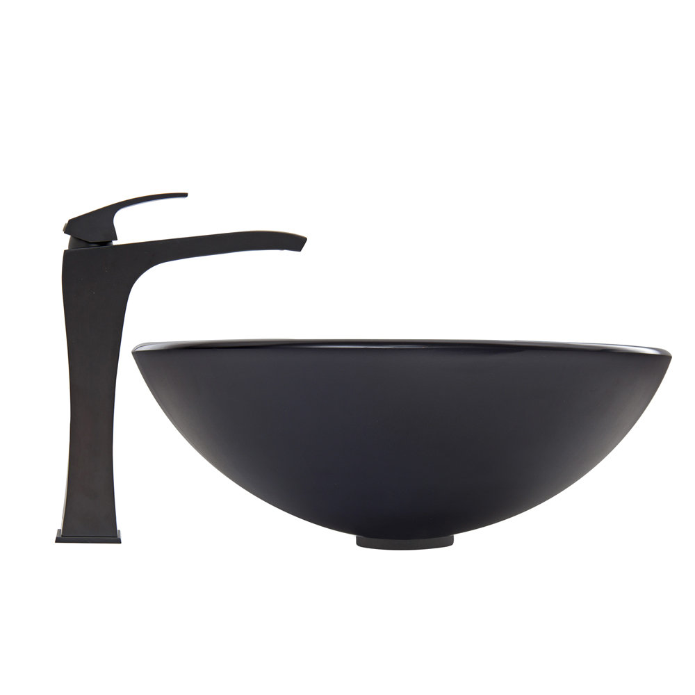 Black Frost Glass Vessel Bathroom Sink and Blackstonian Vessel Faucet ...