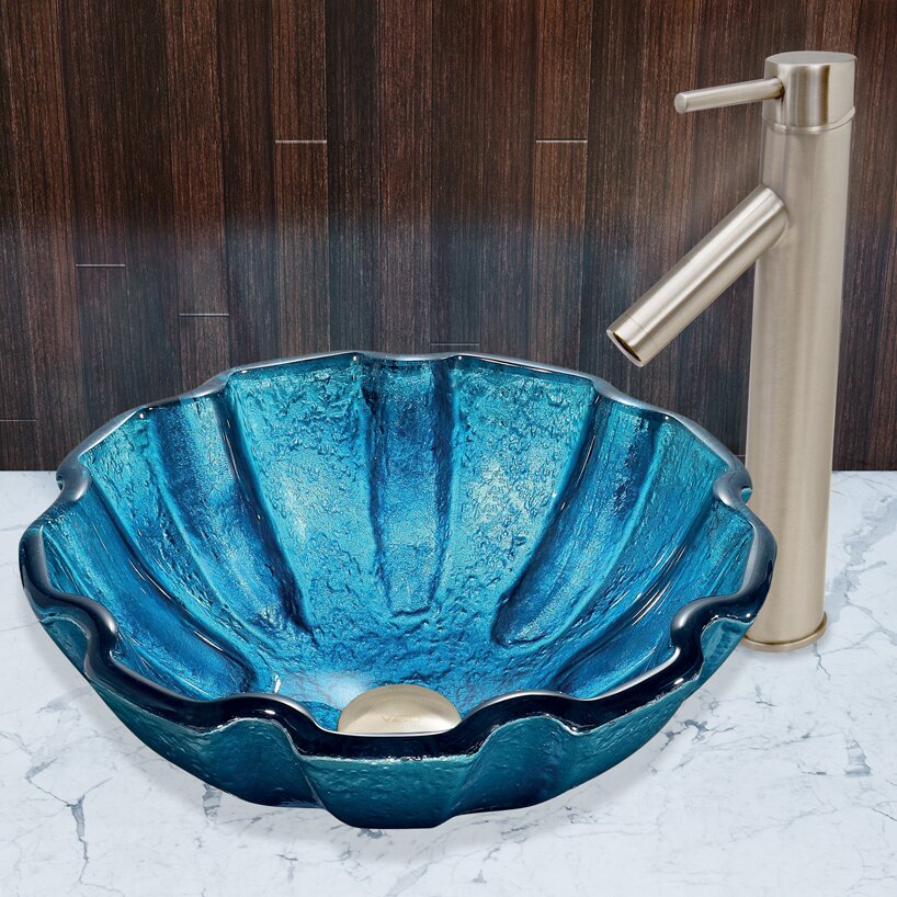 Vigo Mediterranean Seashell Glass Vessel Bathroom Sink and Dior Vessel ...