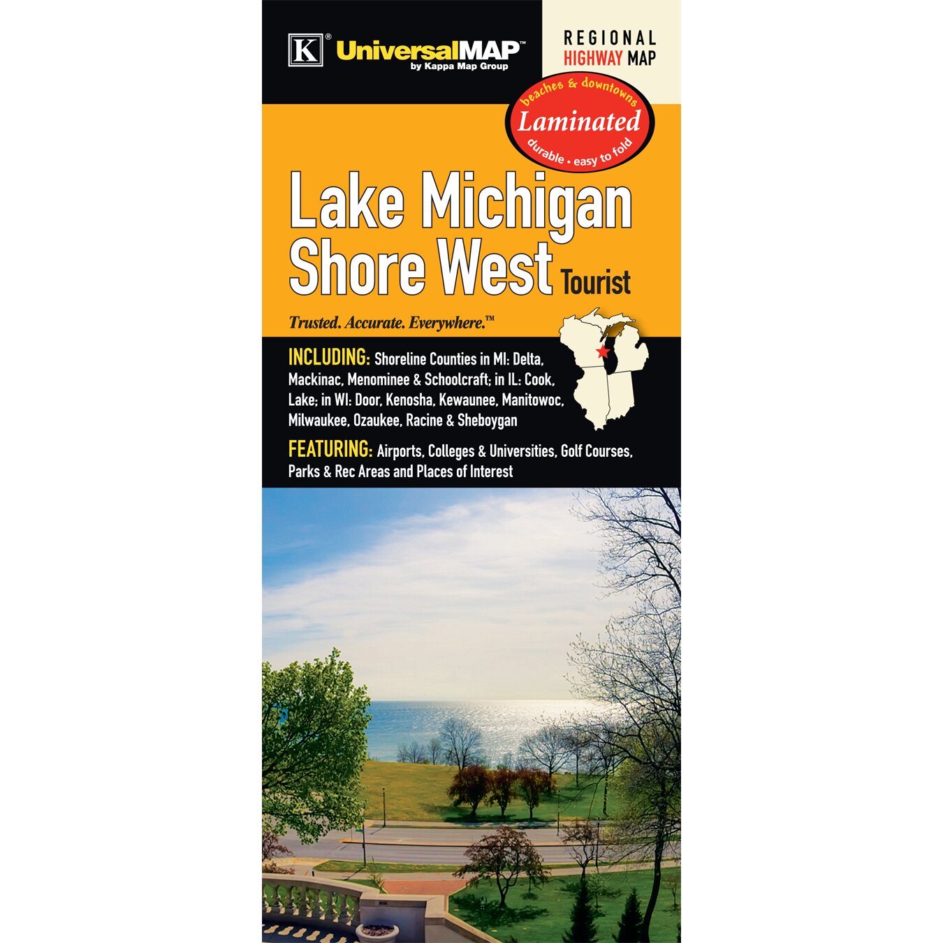 Universal Map Lake Michigan Shore West Tourist Laminated Map | Wayfair