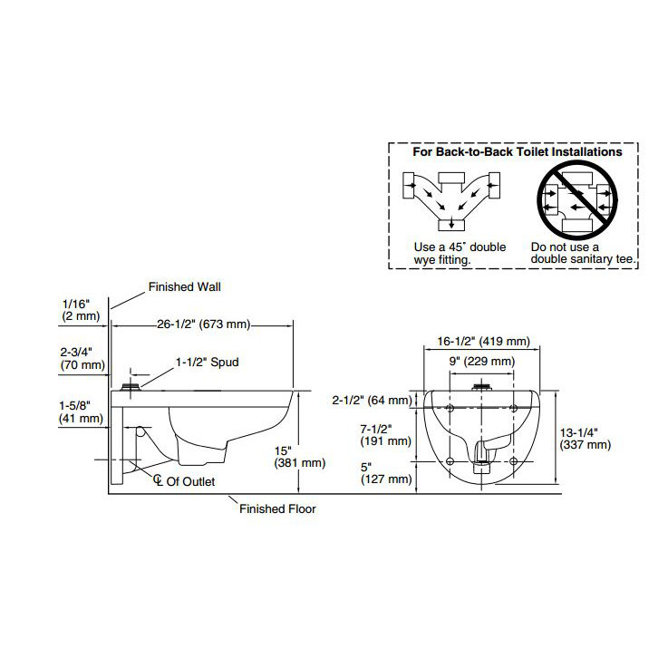 Kohler Kingston WallMounted 1.6 or 1.28 GPF Flushometer Valve Toilet