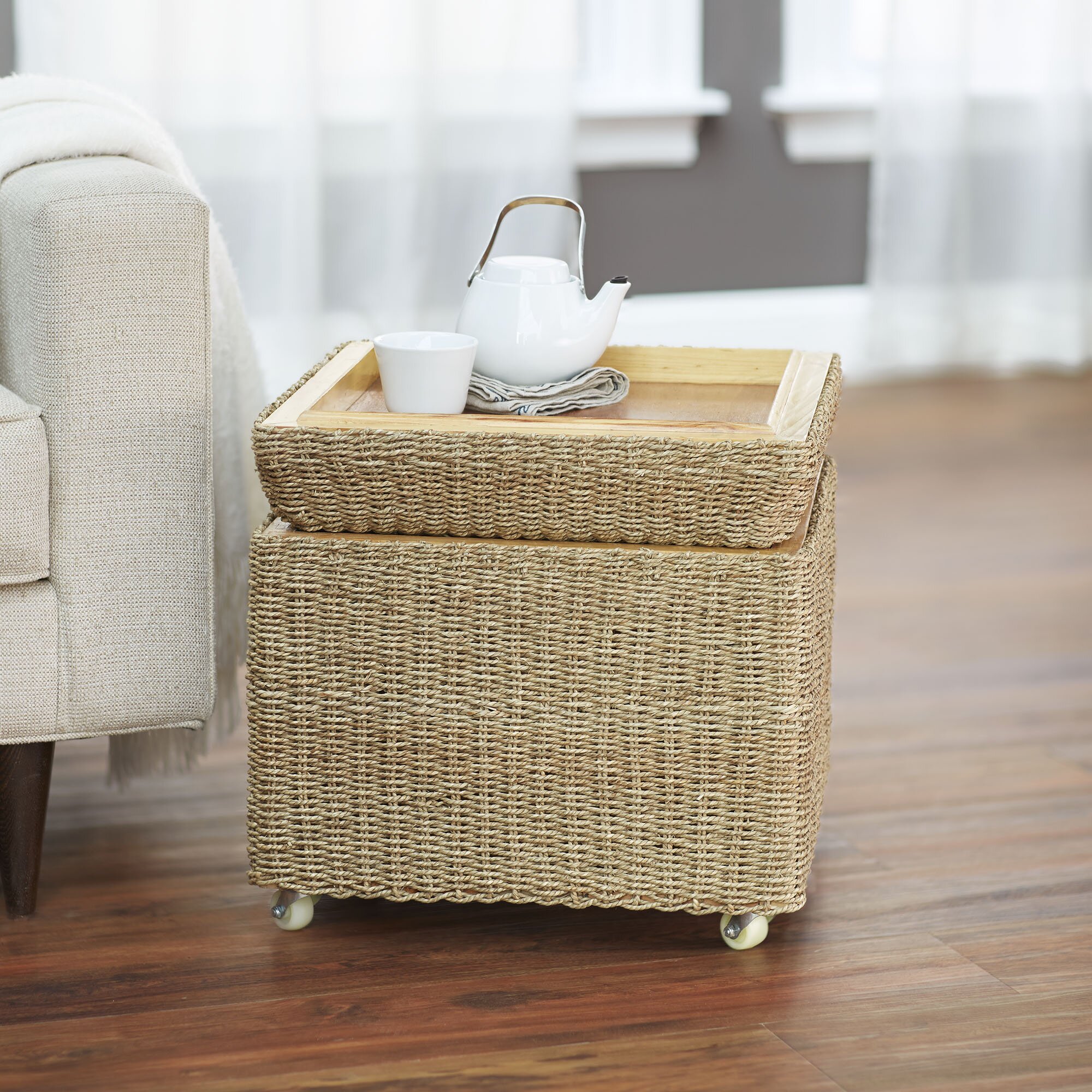 Household Essentials Rolling Seagrass Wicker Storage Seat ...