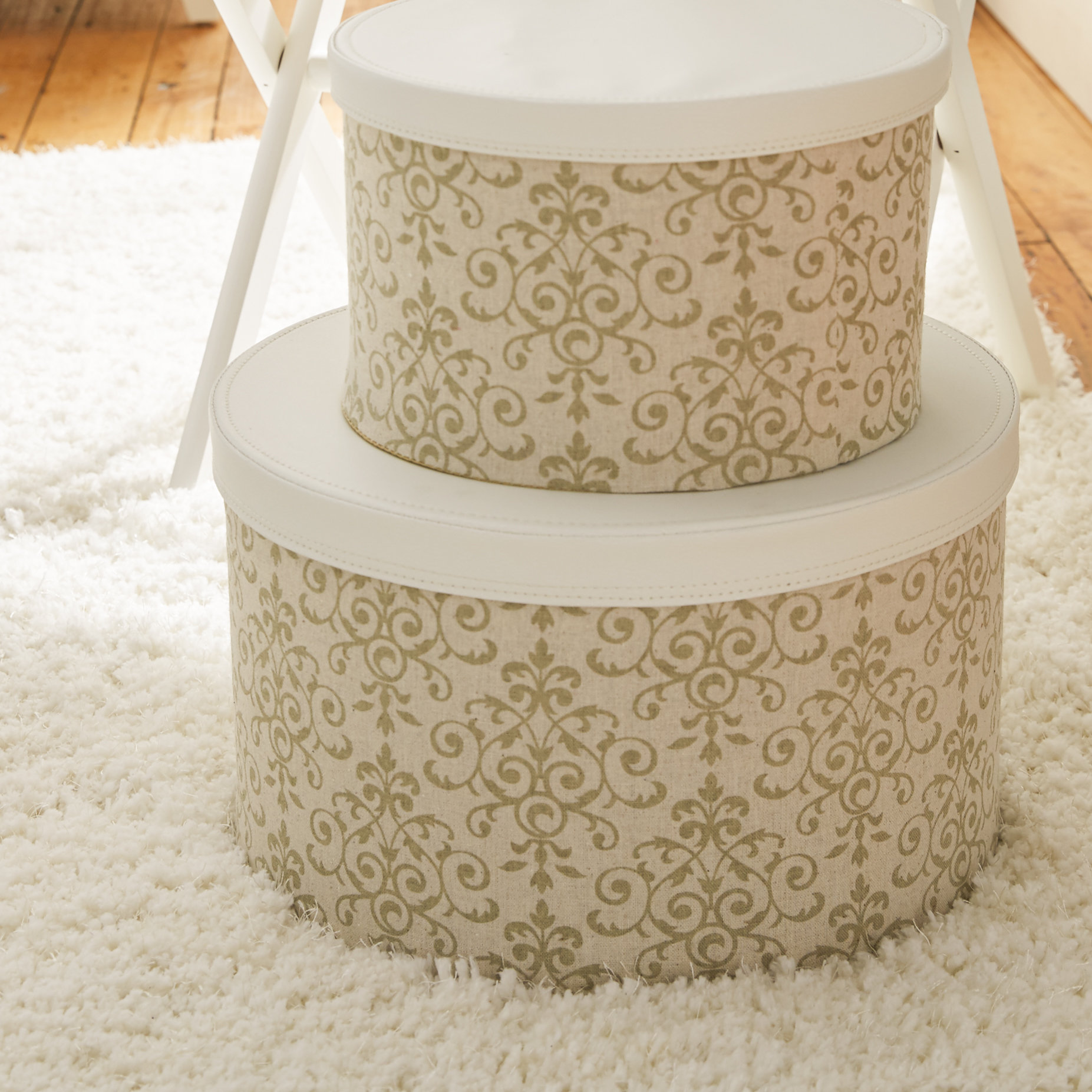 Household Essentials 3 Piece Hat Box Set with Faux Leather Lids