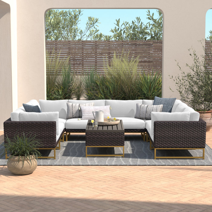 Joss and Main 9 Piece Rattan Sectional Seating Group with Cushions
