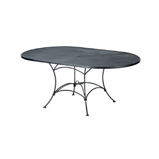 Woodard Wrought Iron Mesh 48'' Wide Round Dining Table with Umbrella Hole 
