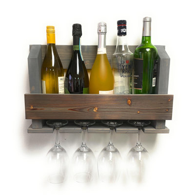 Nantasket 5 Bottle Solid Wood Wall Mounted Wine & Glass Rack