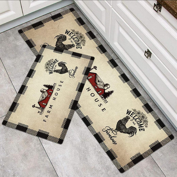 Christmas Plaid Buffalo Kitchen Mats 2 Pieces Non-Slip Anti Fatigue Kitchen Rugs and Mats Set for Floor Cushioned Standing Mats Area Rug Runner for Kitchen Hallway Sink 