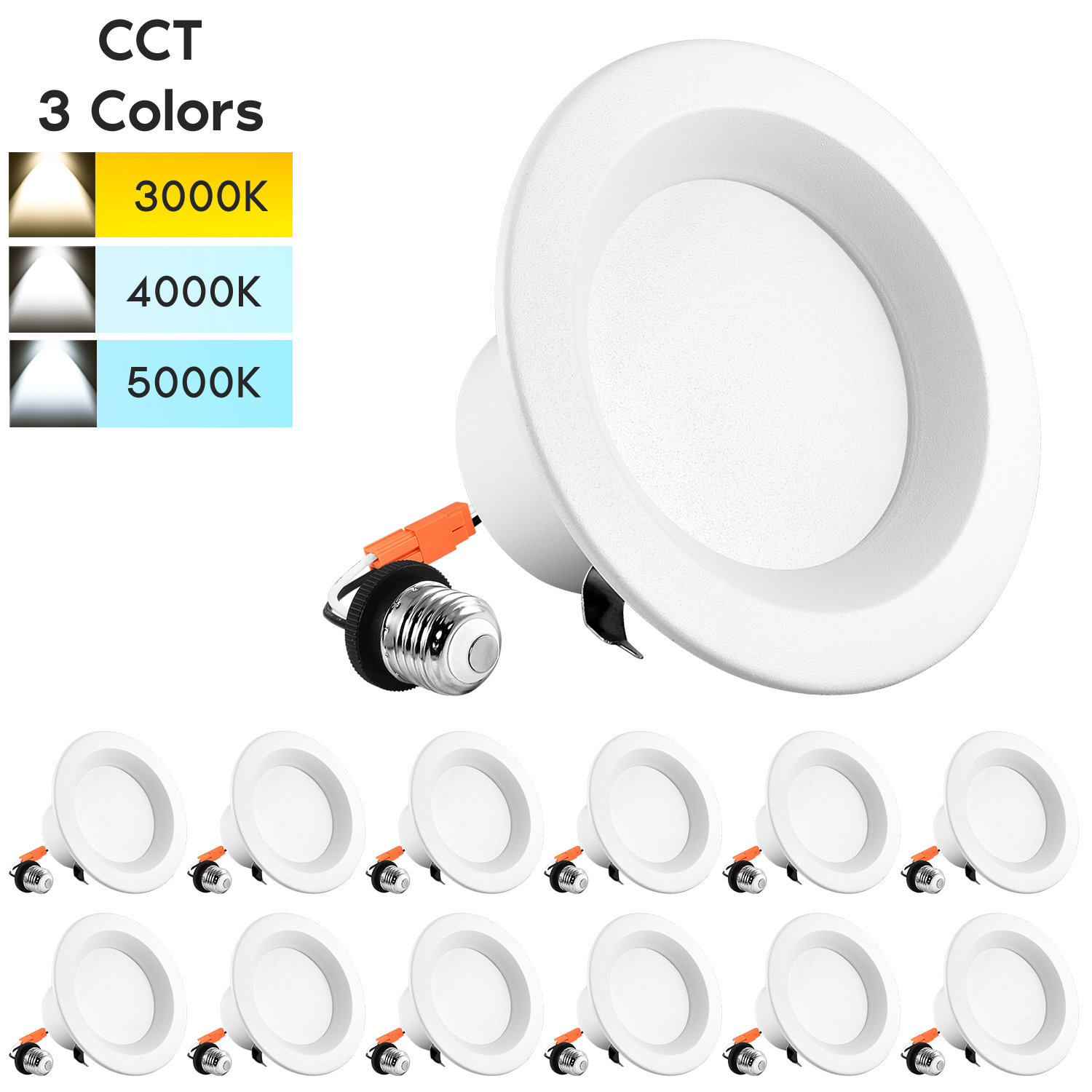 4 Inch LED Recessed Can Lights 10W 5 Color Selectable Dimmable Retrofit  Downlights 750 Lumens Energy Star Wet Rated ETL Listed 12 Pack