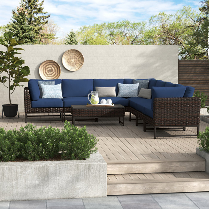 Joss and Main Nauvoo 8 Piece Rattan Sectional Seating Group with Cushions