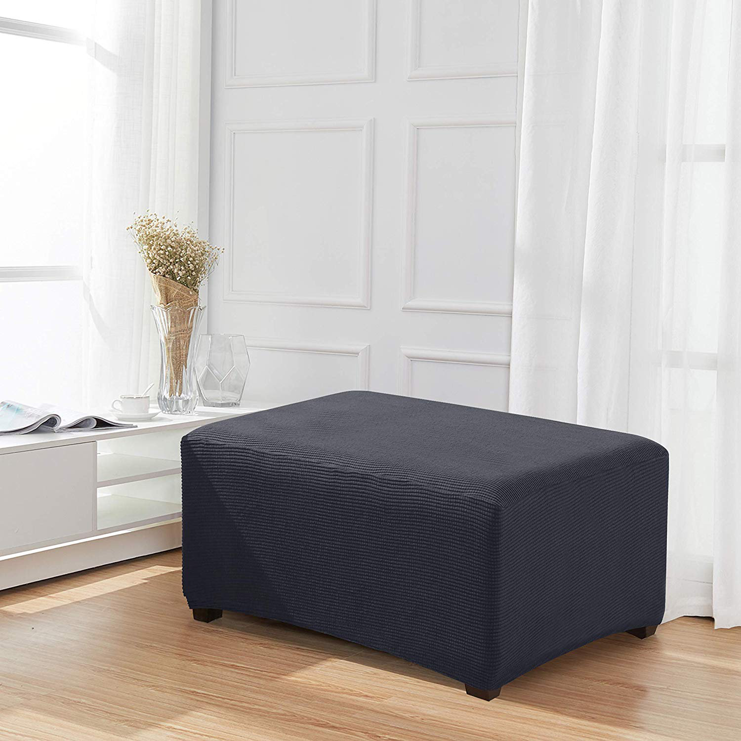 Avorio Checks Spandex Jacquard Fabric XDKS Stretch Ottoman Slipcover Rectangle Storage Stool Cover with Elastic Bottom Avorio Checks Spandex Jacquard Fabric XDKS Stretch Ottoman Slipcover Rectangle Storage Stool Cover with Elastic Bottom