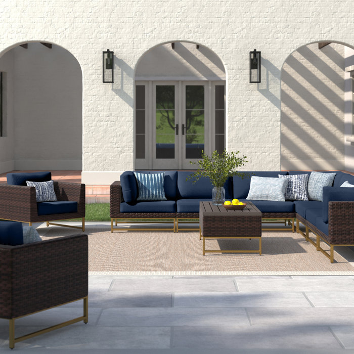 Joss and Main Nauvoo 10 Piece Rattan Sectional Seating Group with Cushions