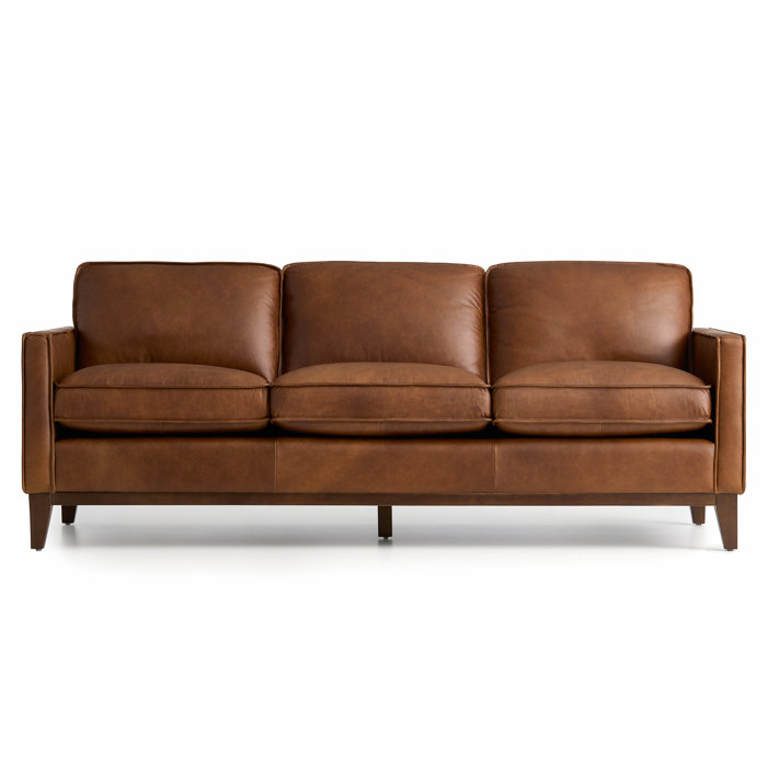 Joss and Main Cascades 84.5" Genuine Leather Square Arm Sofa