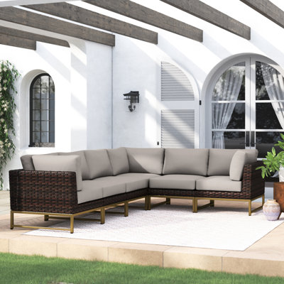 124" Wide Wicker Patio Sectional with Cushions by Joss and Main