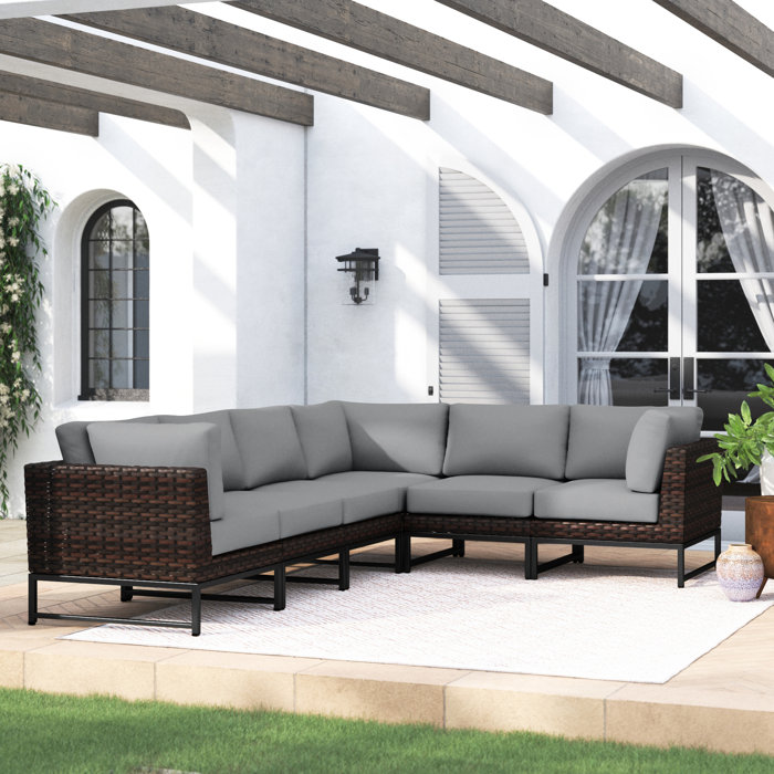 Joss and Main 124" Wide Wicker Patio Sectional with Cushions