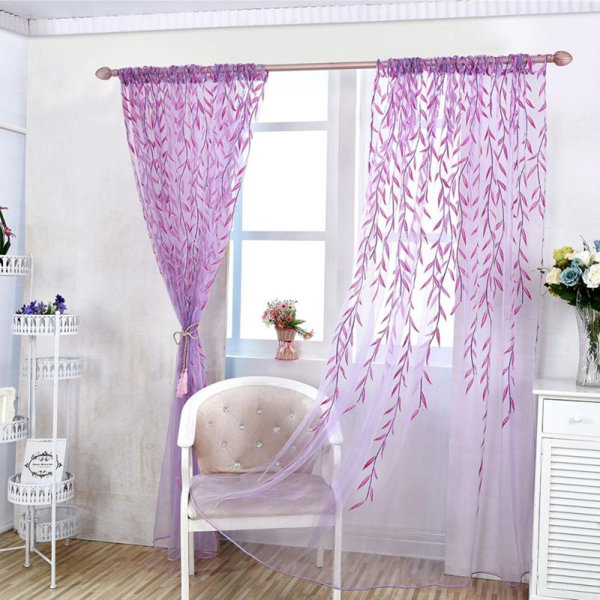 Leaf Door Drapes Voile Window Sheer Curtain Panel for Bedroom Living Room 1M*2M 