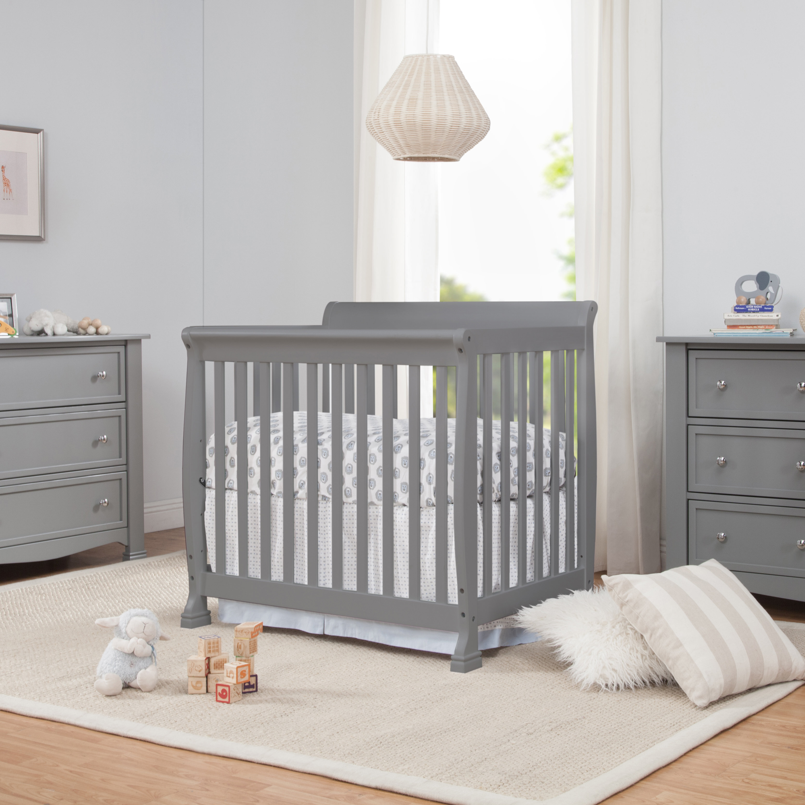 gray mini crib