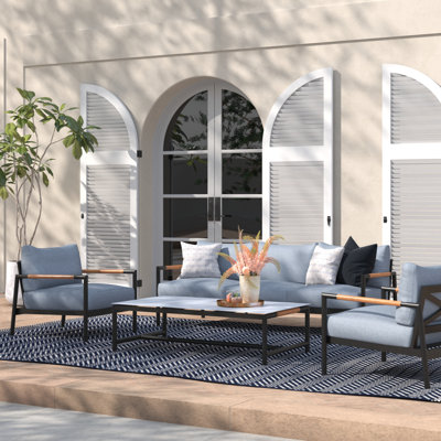Glenn 4 Piece Teak Sofa Seating Group with Cushions by Joss and Main