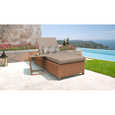 Juniper Wheeled Outdoor Wicker Reclining Chaise Lounge with Cushion and Table by Joss and Main